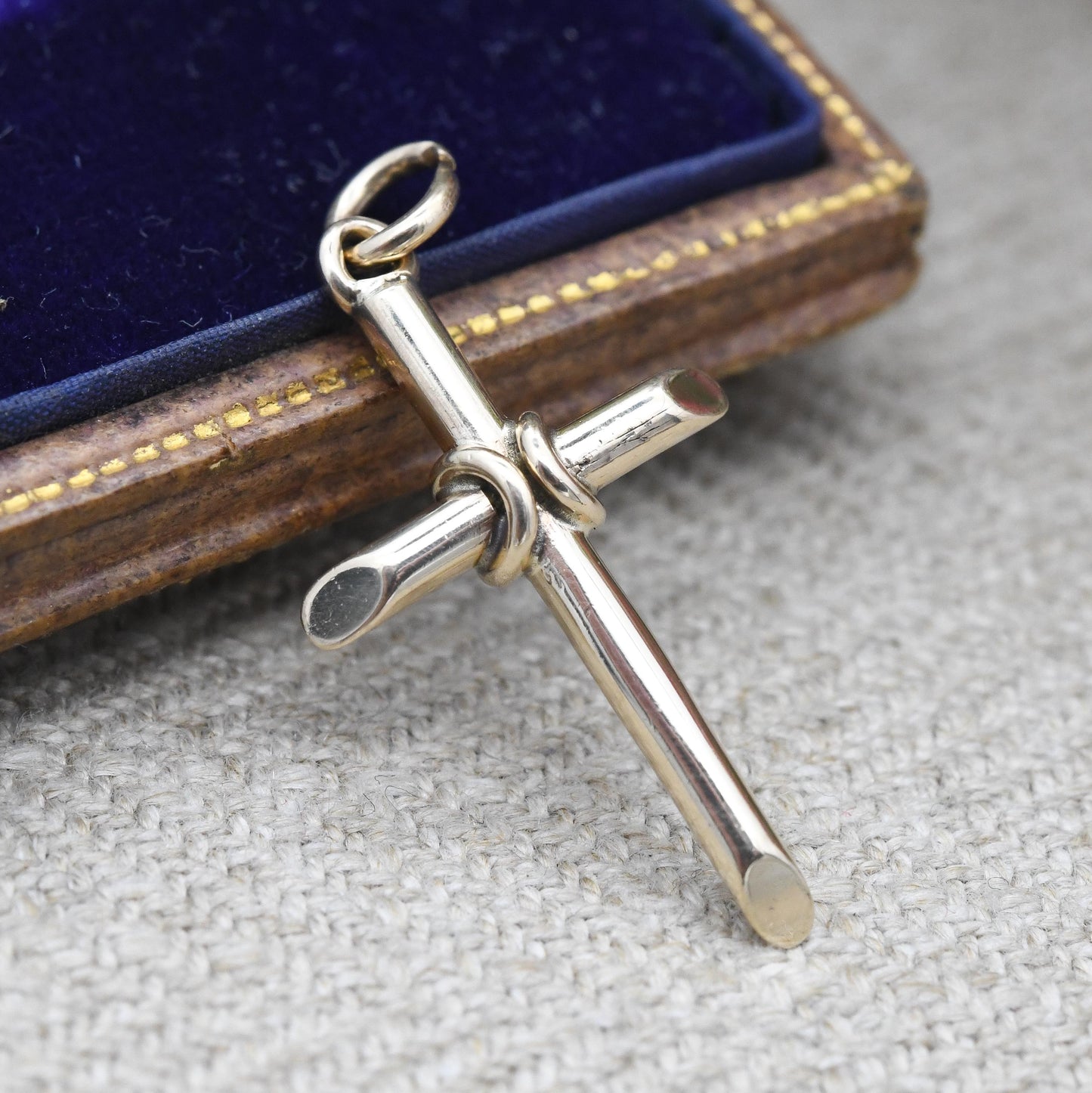 Vintage 9ct Gold Cross Pendant 1964 with Minimal Banded Design - Mid-Century Yellow Gold Religious Necklace Jewellery Christening Baptism