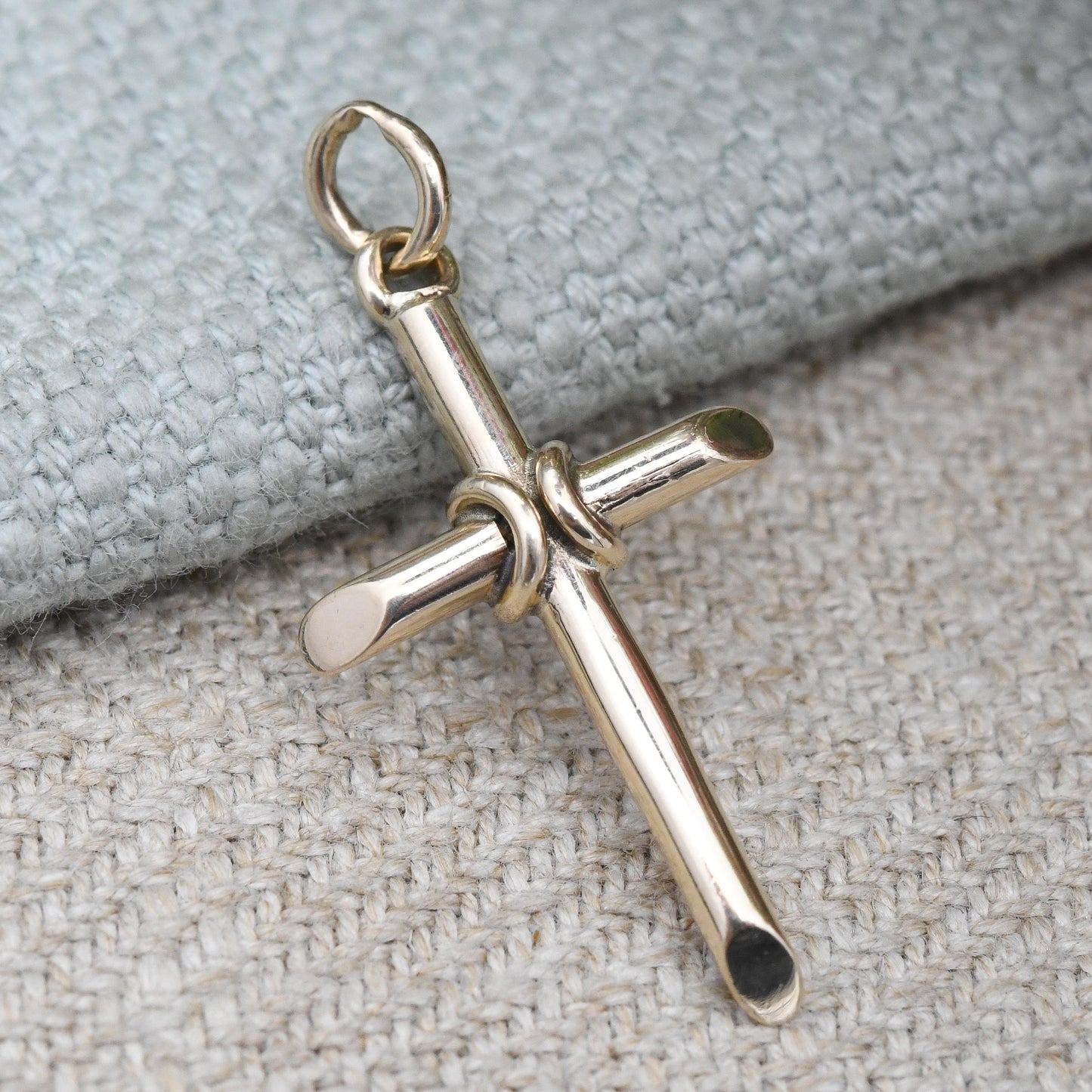 Vintage 9ct Gold Cross Pendant 1964 with Minimal Banded Design - Mid-Century Yellow Gold Religious Necklace Jewellery Christening Baptism