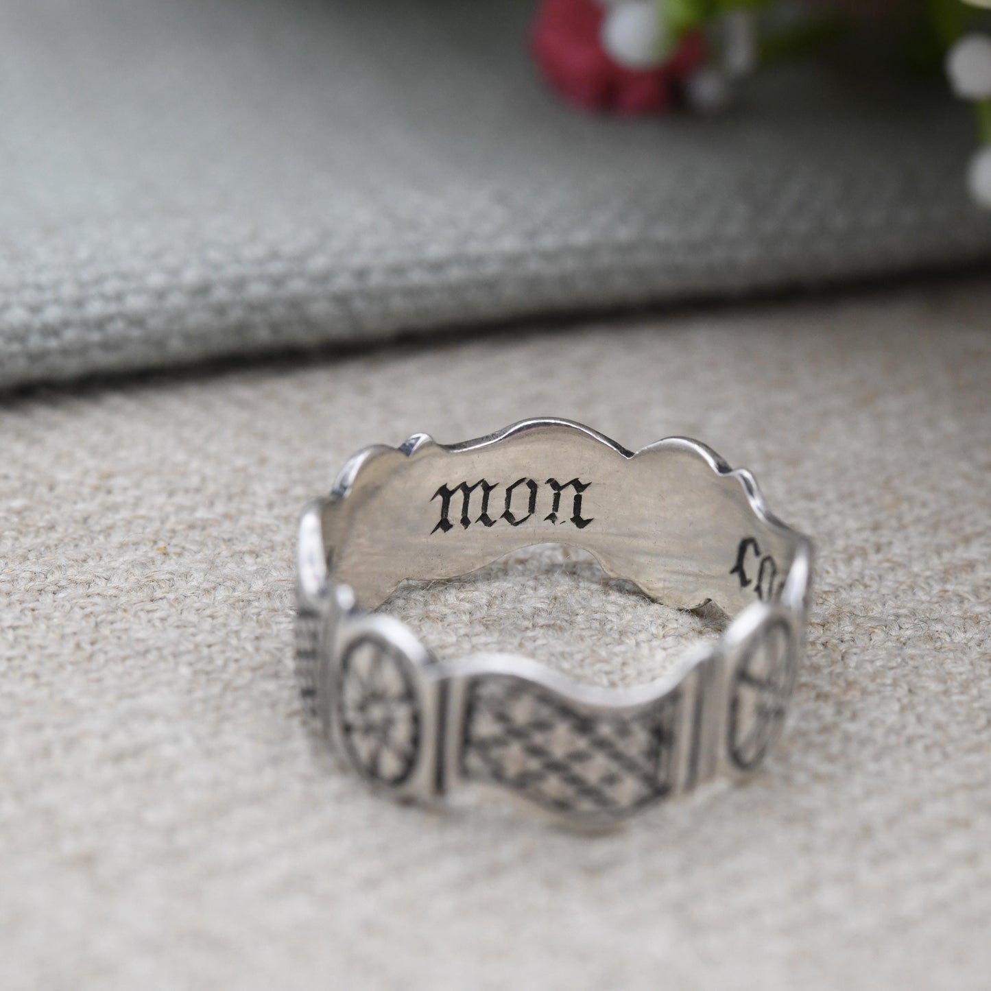 Vintage Sterling Silver Posy Ring You Have My Heart - French Inscription Vous Avez Mon Coeur Hidden Secret Message Band | Size UK - Q US - 8