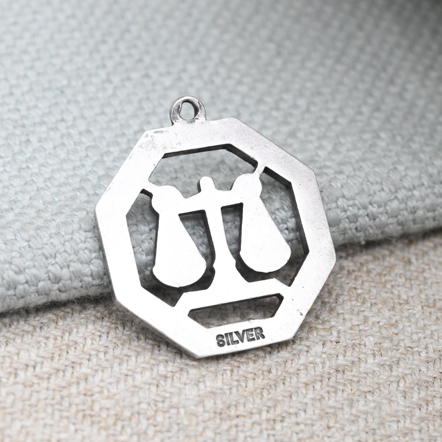 Vintage Sterling Silver Libra Pendant - Traditional Scales Astrological Zodiac Star Sign Symbol Mid-Century September October Birthday Gift