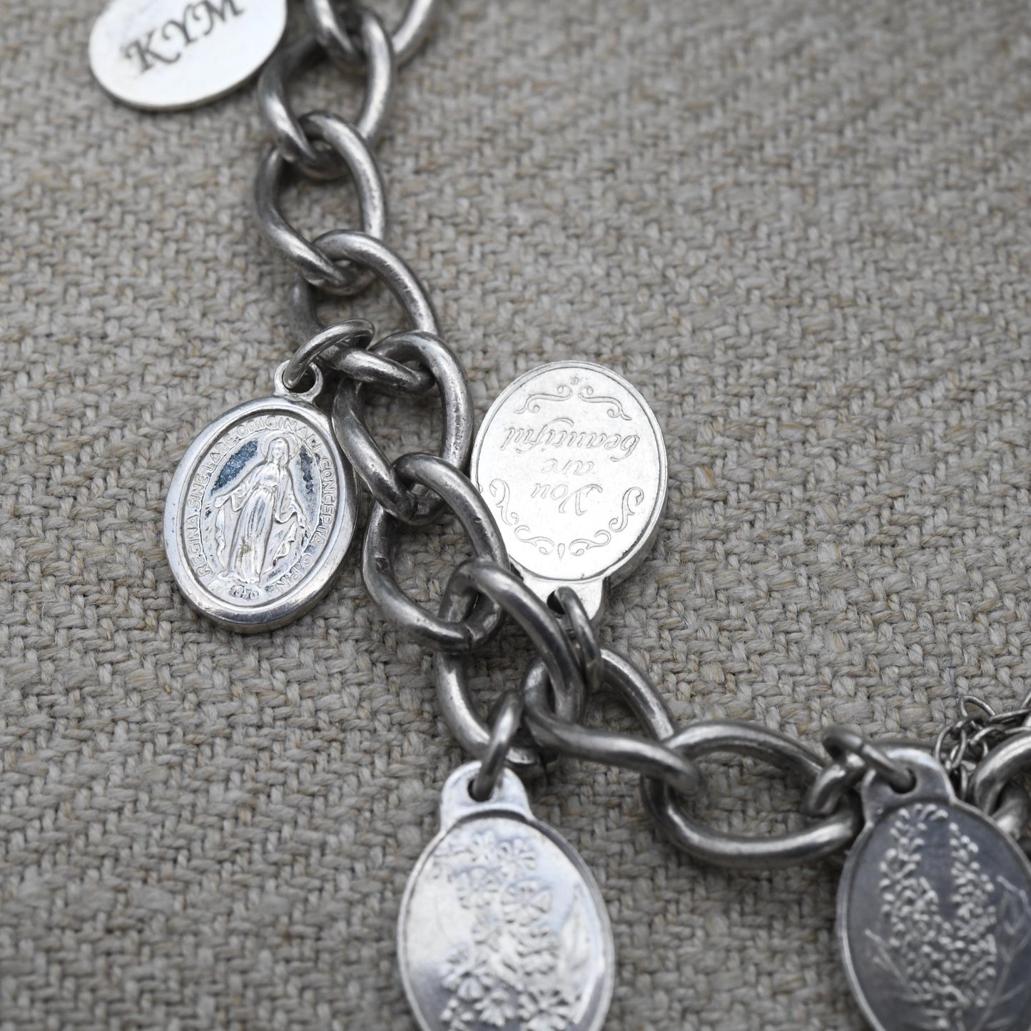 Vintage Sterling Silver Charm Bracelet with 11 Charms 1975 - Danbury Mint Charming Bears Forget Me Not Flowers | Curb Links Charm Set