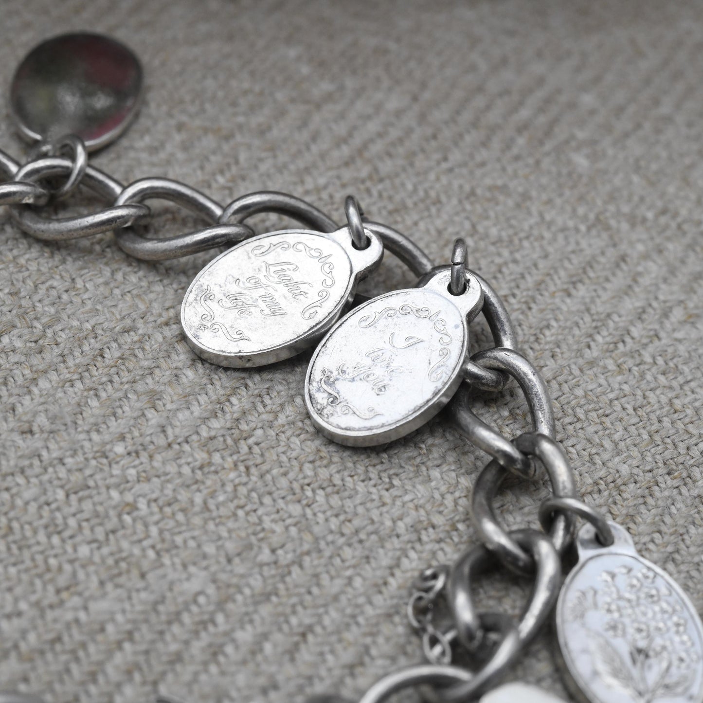 Vintage Sterling Silver Charm Bracelet with 11 Charms 1975 - Danbury Mint Charming Bears Forget Me Not Flowers | Curb Links Charm Set
