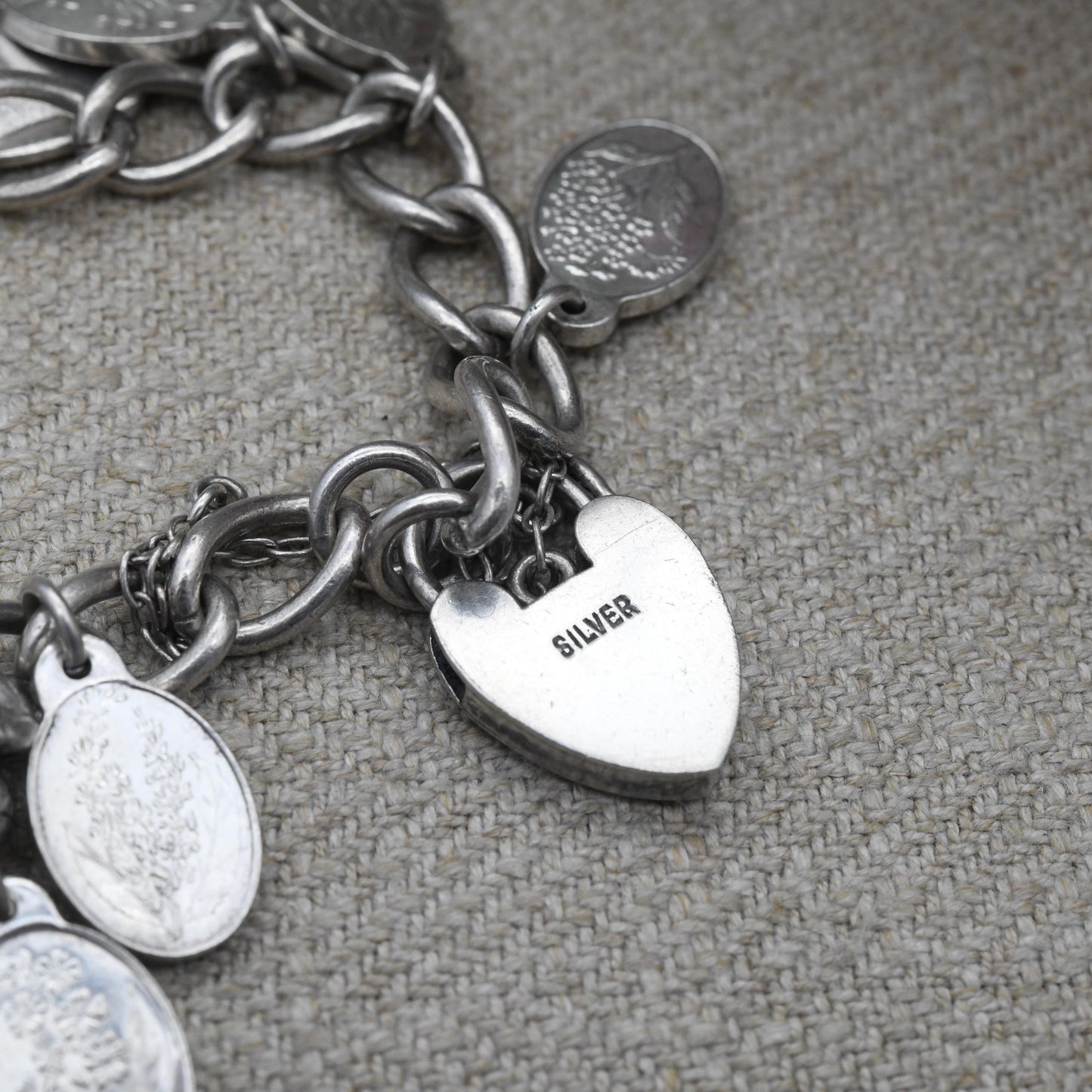 Vintage Sterling Silver Charm Bracelet with 11 Charms 1975 - Danbury Mint Charming Bears Forget Me Not Flowers | Curb Links Charm Set