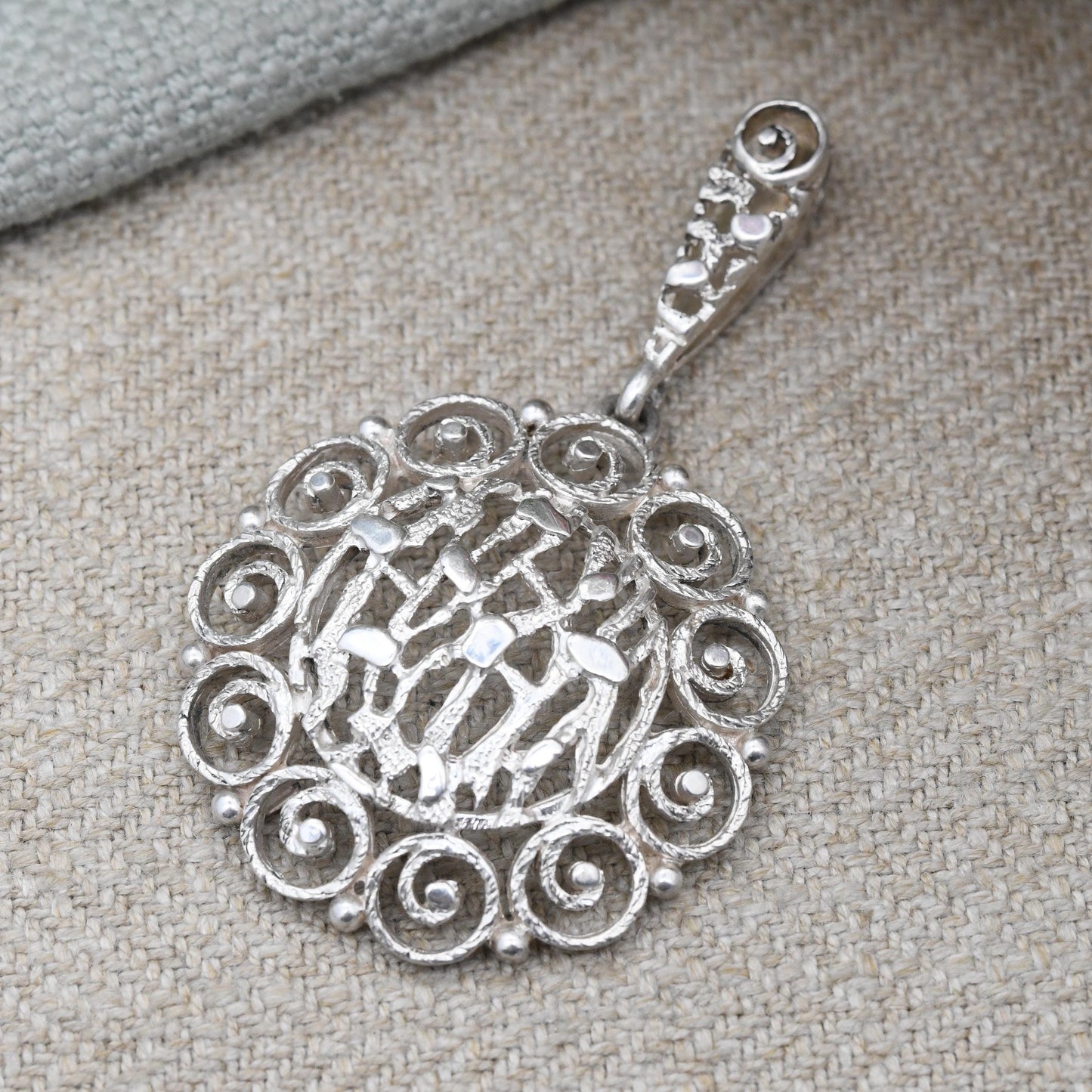 Vintage Brutalist Sterling Silver Pendant Mid-Century Abstract Openwork Design - Solid Silver Statement Jewellery | Textured Nugget Style
