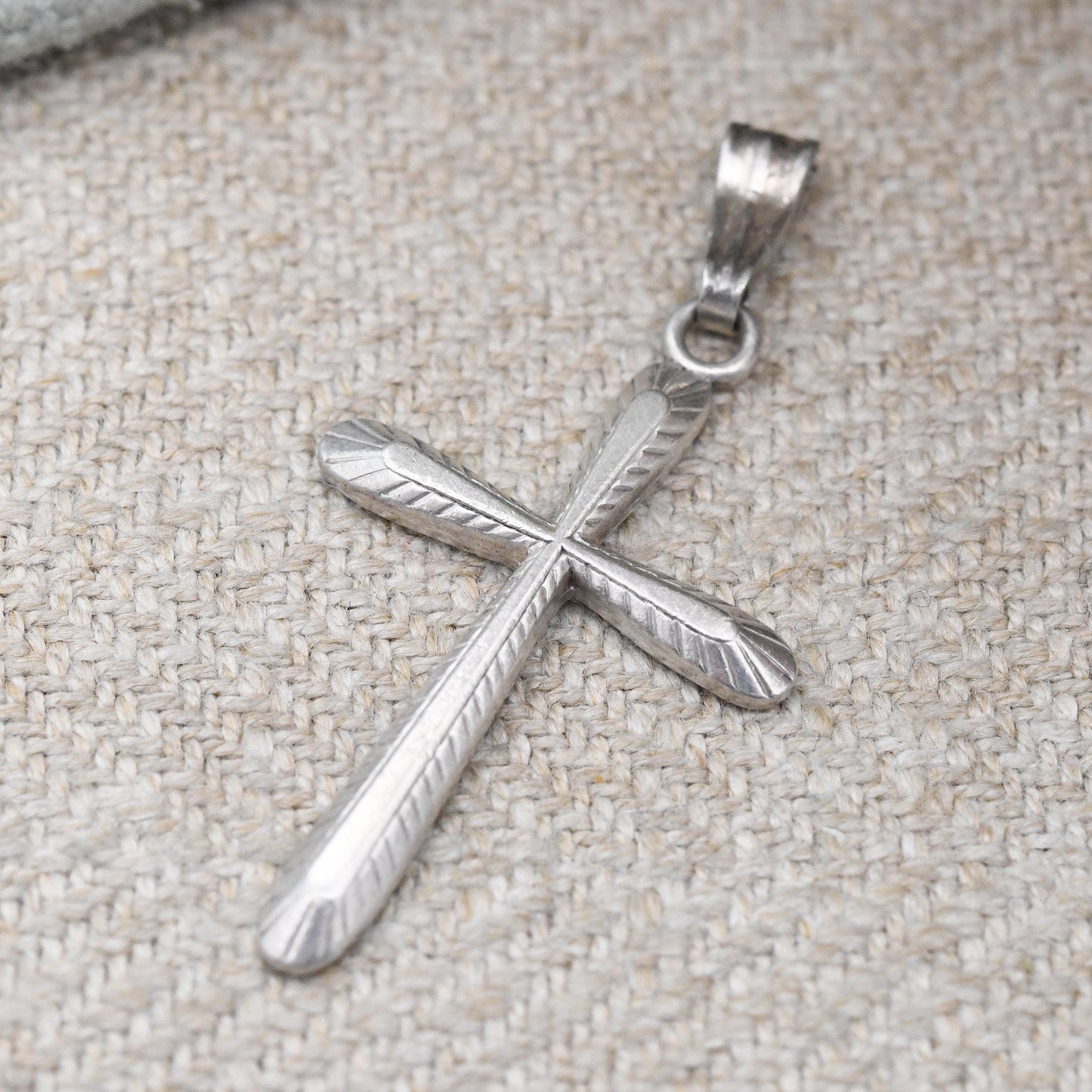 Vintage Sterling Silver Cross Pendant Kordes Lichtenfels K&L - Mid-Century Modernist Line Textured Design | Gift for Baptism Christening