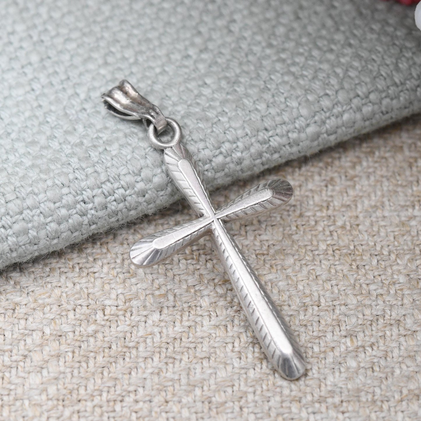 Vintage Sterling Silver Cross Pendant Kordes Lichtenfels K&L - Mid-Century Modernist Line Textured Design | Gift for Baptism Christening