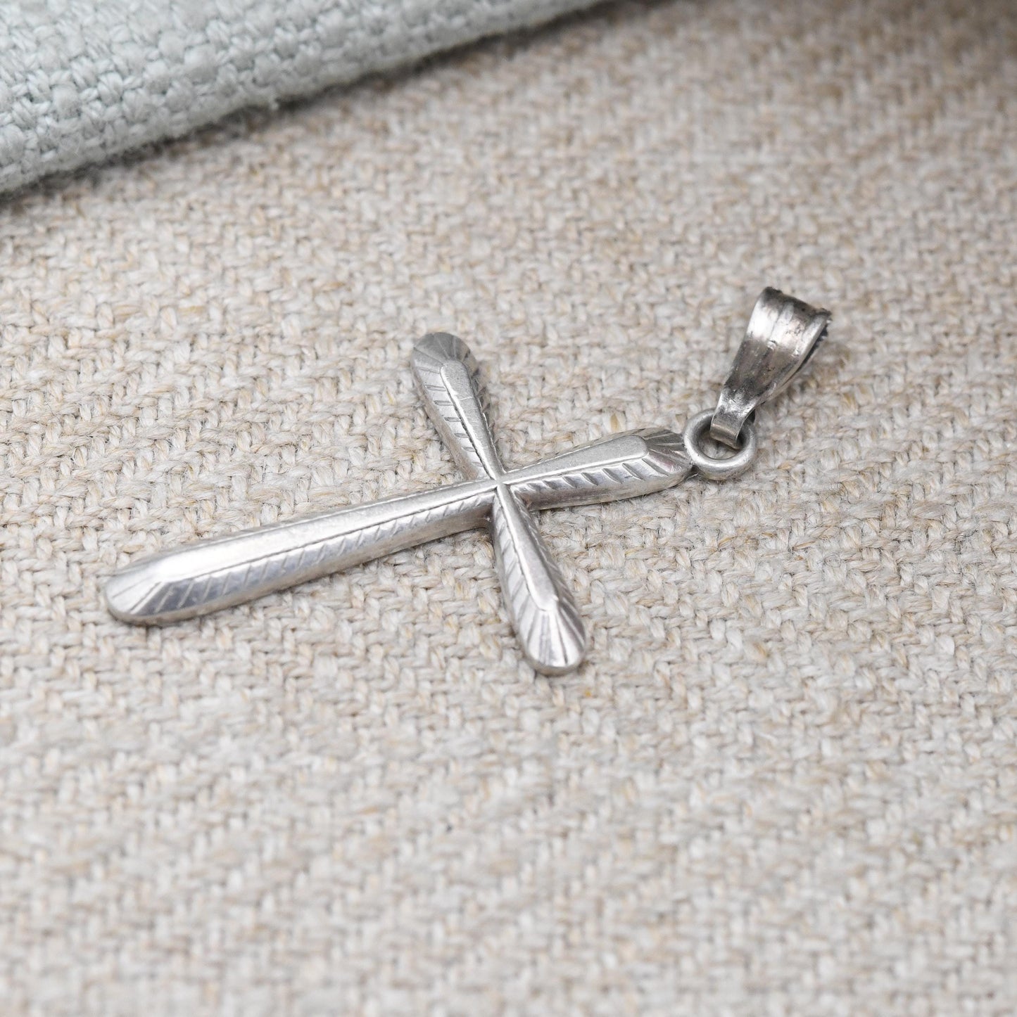 Vintage Sterling Silver Cross Pendant Kordes Lichtenfels K&L - Mid-Century Modernist Line Textured Design | Gift for Baptism Christening