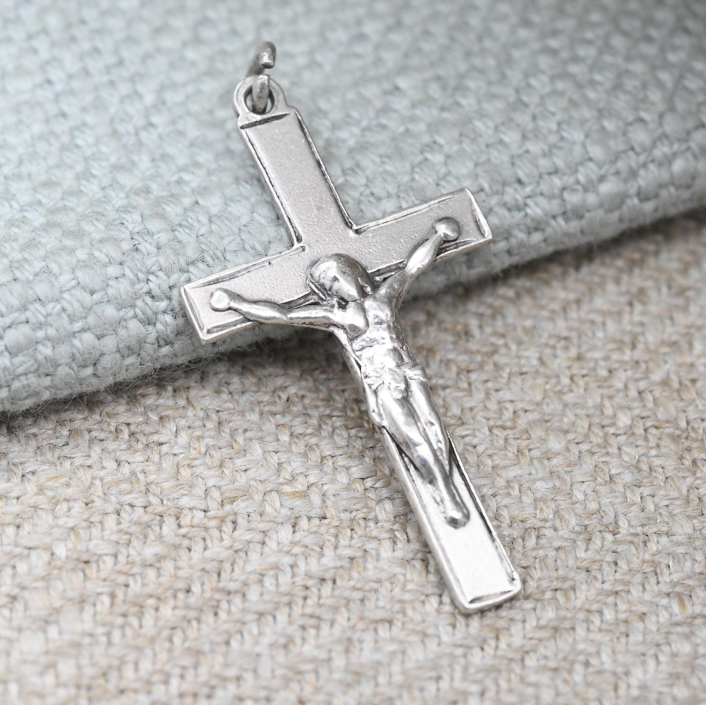 Vintage Sterling Silver Crucifix Pendant Christ on the Cross c. 1950s - True Vintage Antique Style
