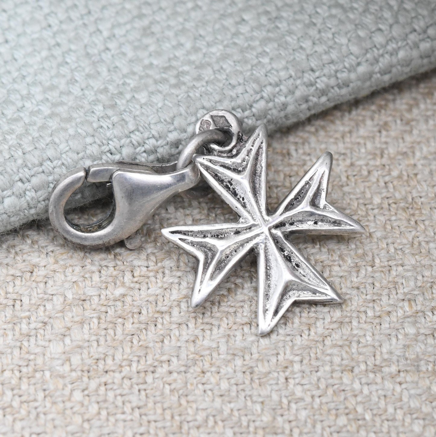 Vintage Sterling Silver Maltese Cross Pendant - Lobster Clasp Charm Arrow Cross Christian Gift for Baptism Christening Charm Necklace Stack