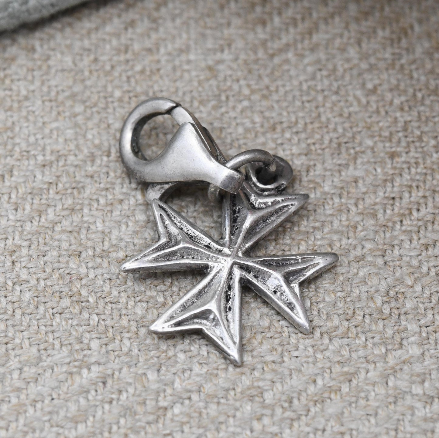 Vintage Sterling Silver Maltese Cross Pendant - Lobster Clasp Charm Arrow Cross Christian Gift for Baptism Christening Charm Necklace Stack