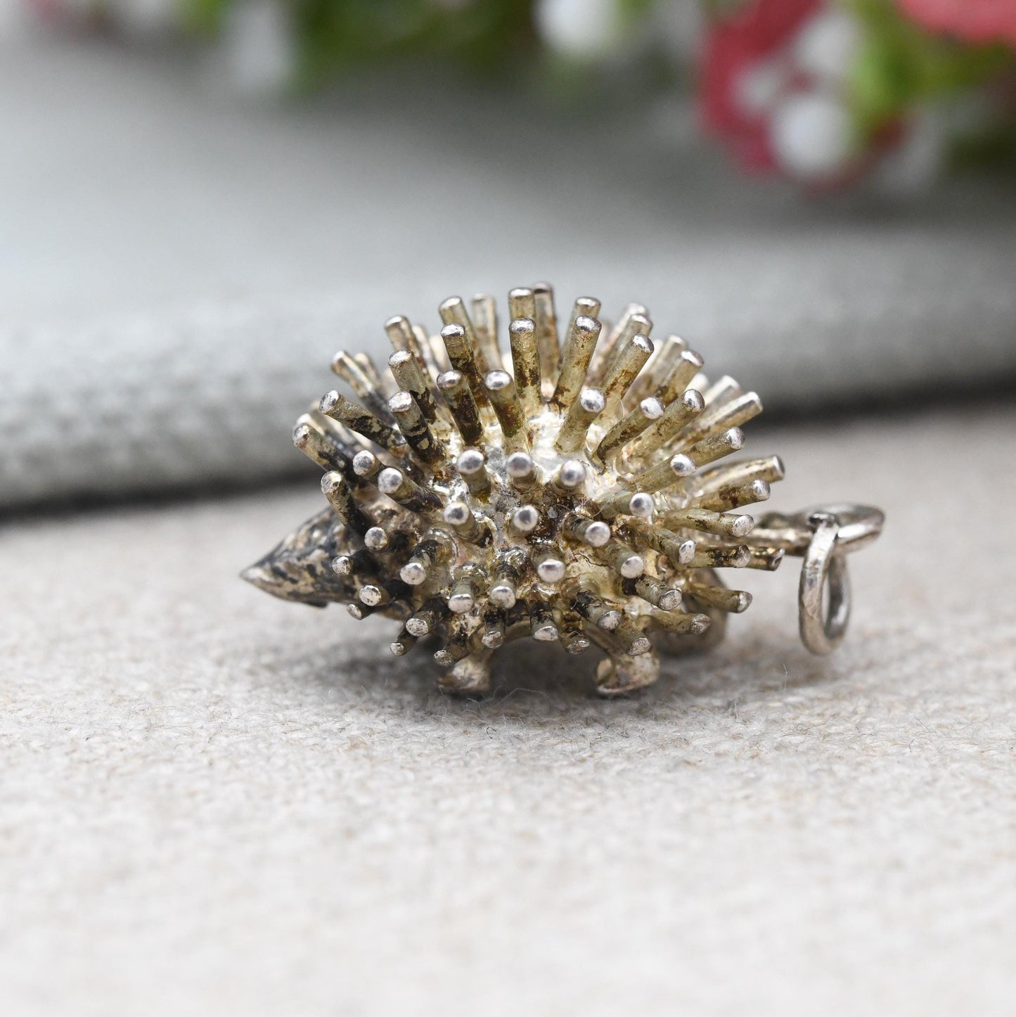Vintage Sterling Silver Hedgehog Charm Pendant - Large Sized Animal Woodland Nature Theme Charm Bracelet | with Expressive Face