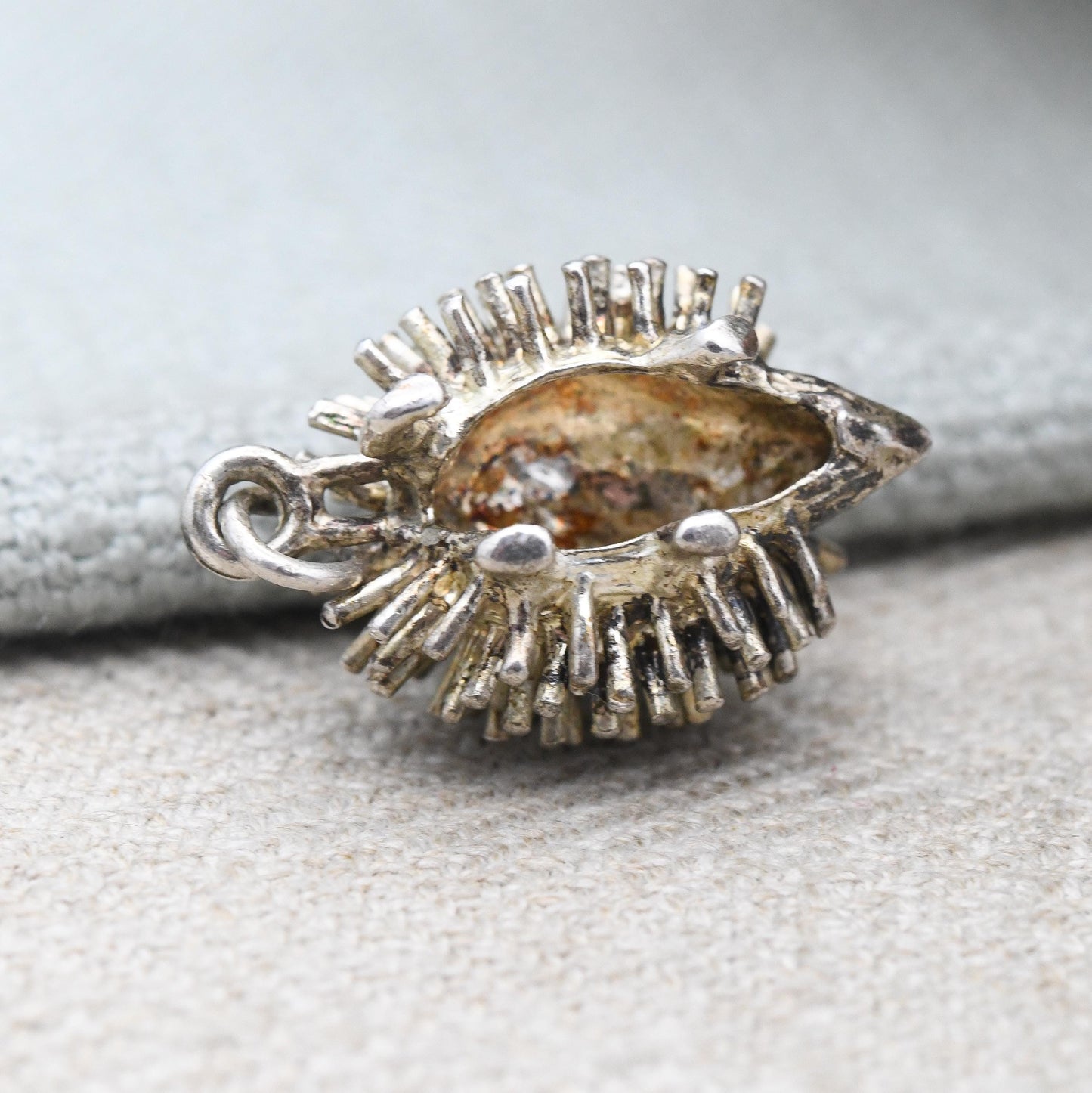 Vintage Sterling Silver Hedgehog Charm Pendant - Large Sized Animal Woodland Nature Theme Charm Bracelet | with Expressive Face