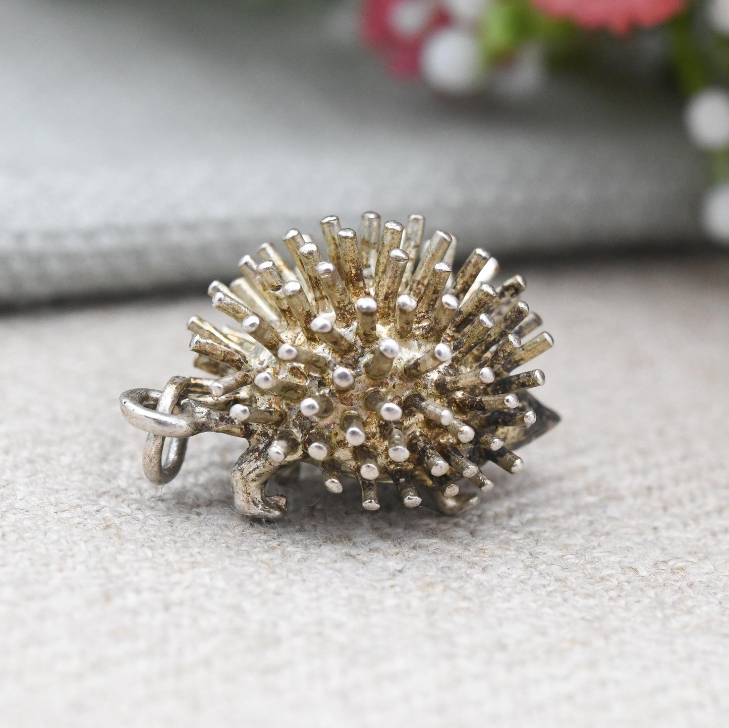 Vintage Sterling Silver Hedgehog Charm Pendant - Large Sized Animal Woodland Nature Theme Charm Bracelet | with Expressive Face