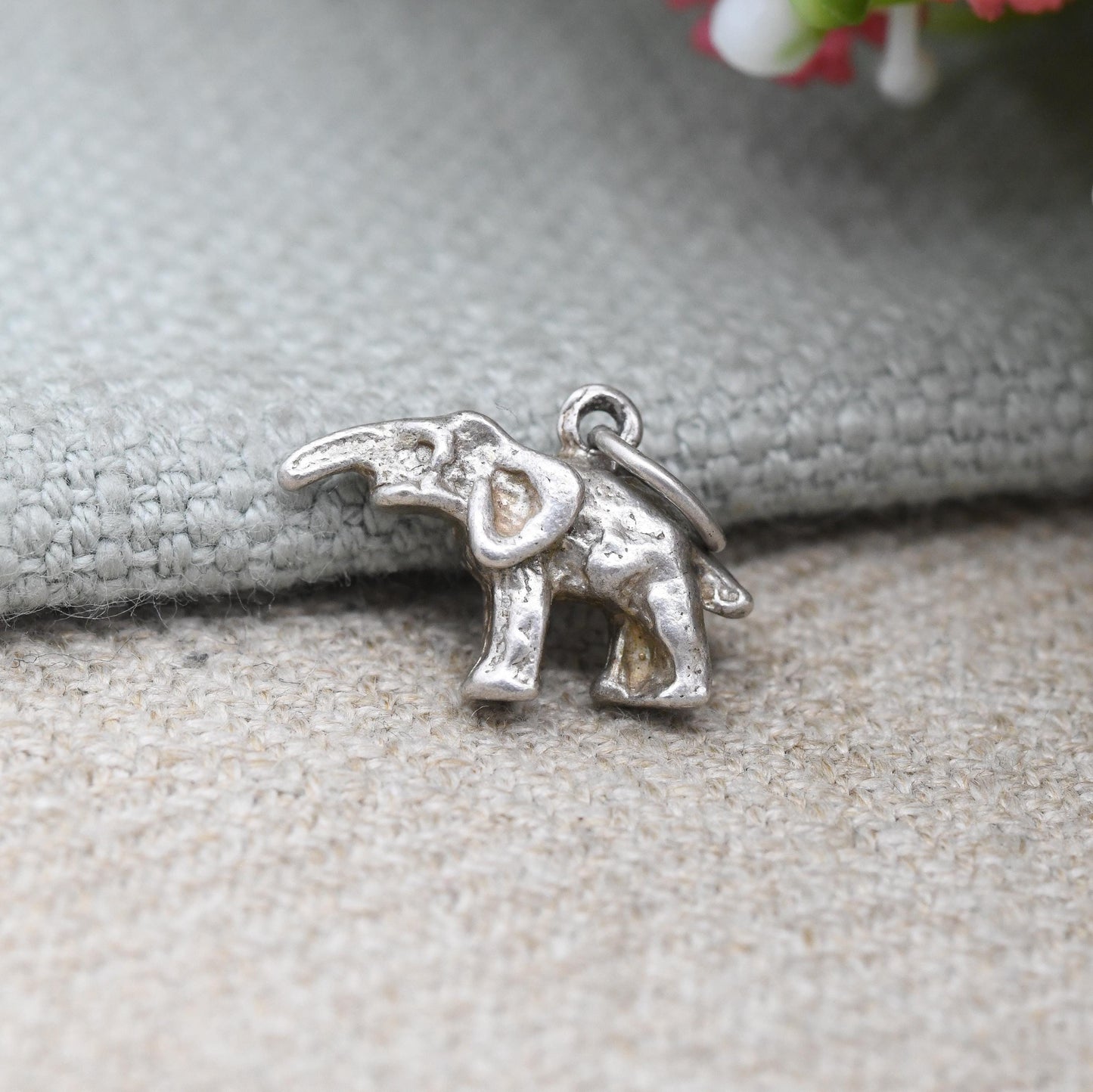 Vintage Sterling Silver Elephant Charm Pendant - Small Cute Animal | Nature Lover Gift | for Charm Bracelet Charm Necklace | Indian Elephant