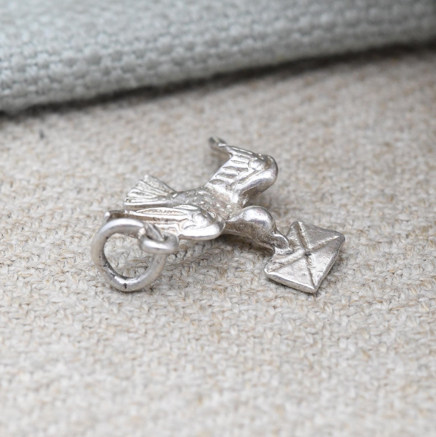 Vintage Sterling Silver Love Bird Charm Pendant Bird Carrying a Letter - Messenger Bird Carrier Pigeon | Gift for Charm Bracelet