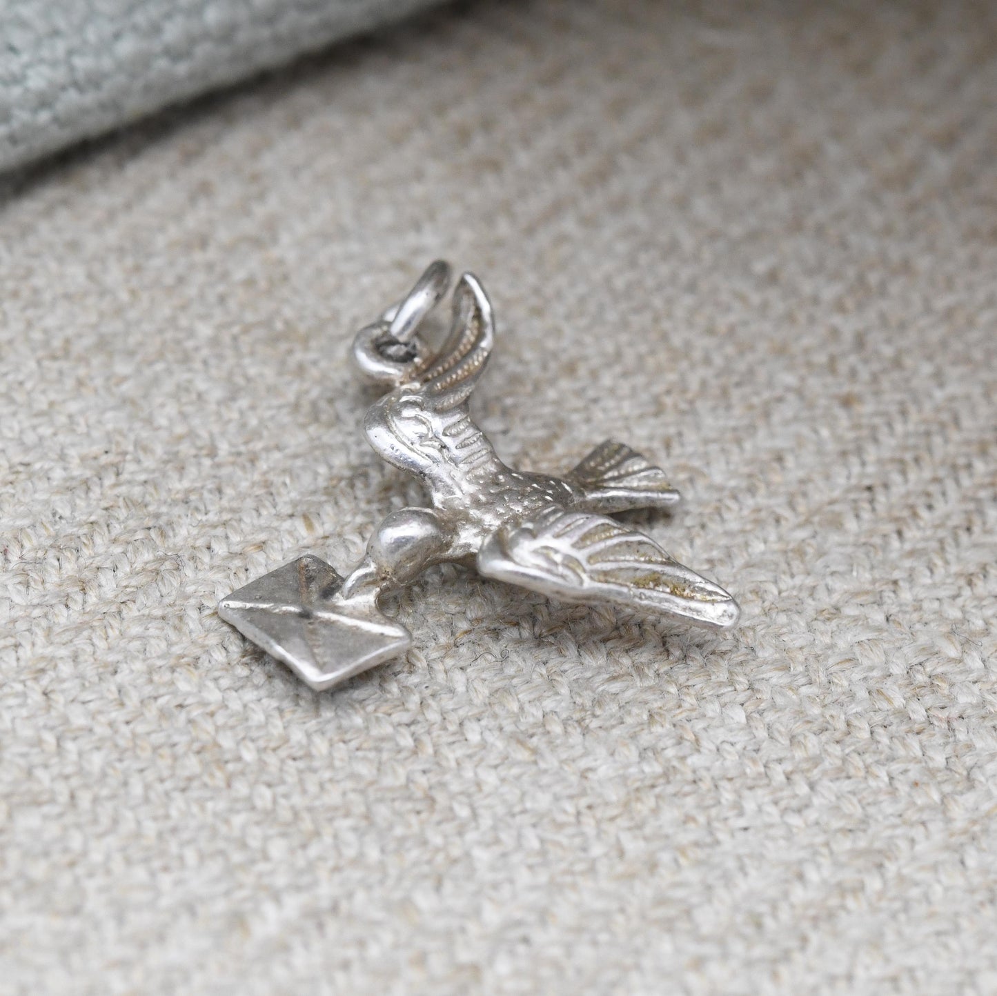 Vintage Sterling Silver Love Bird Charm Pendant Bird Carrying a Letter - Messenger Bird Carrier Pigeon | Gift for Charm Bracelet
