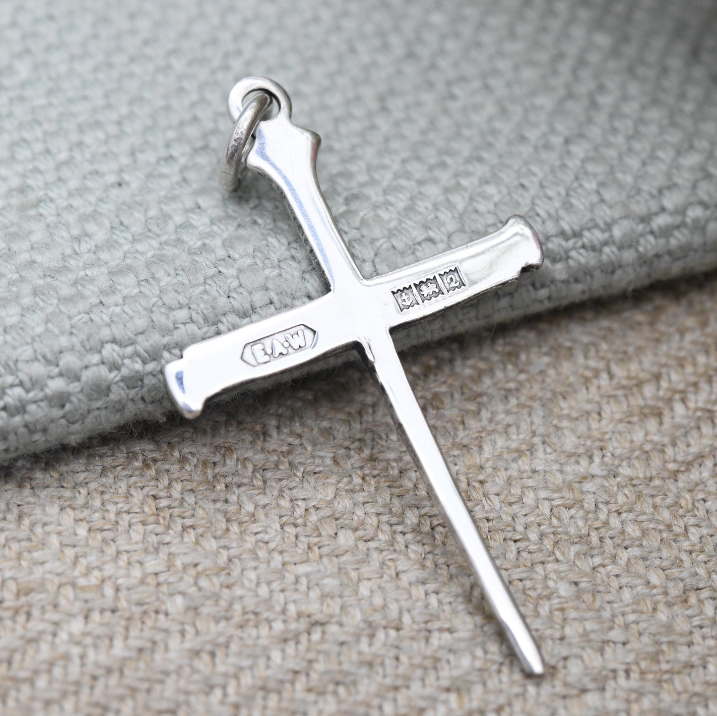 Vintage Sterling Silver Cross of Nails Pendant 1965 - Mid-Century Minimal Design Christian Crucifix Pendant | Gift for Baptism Christening