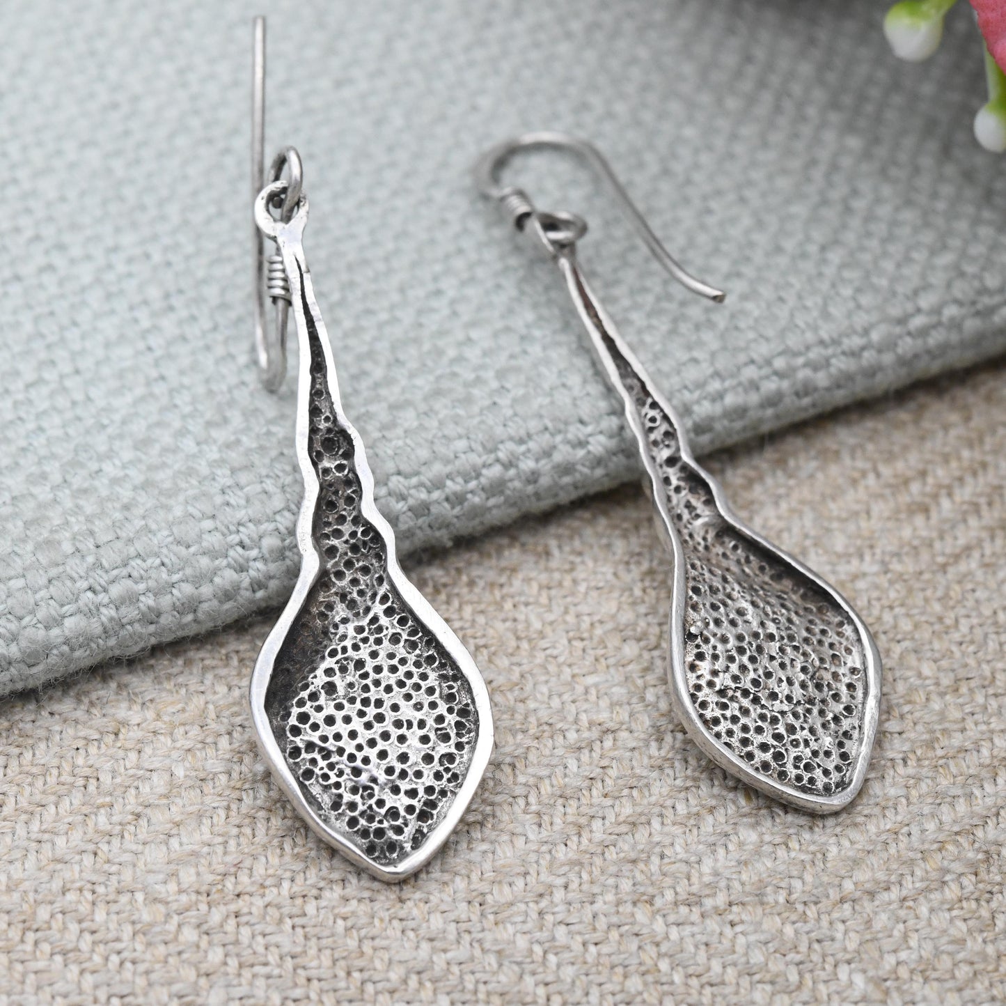 Vintage Sterling Silver Twisted Drop Earrings - Long Shape Design | Delicate Jewellery Gift for Her
