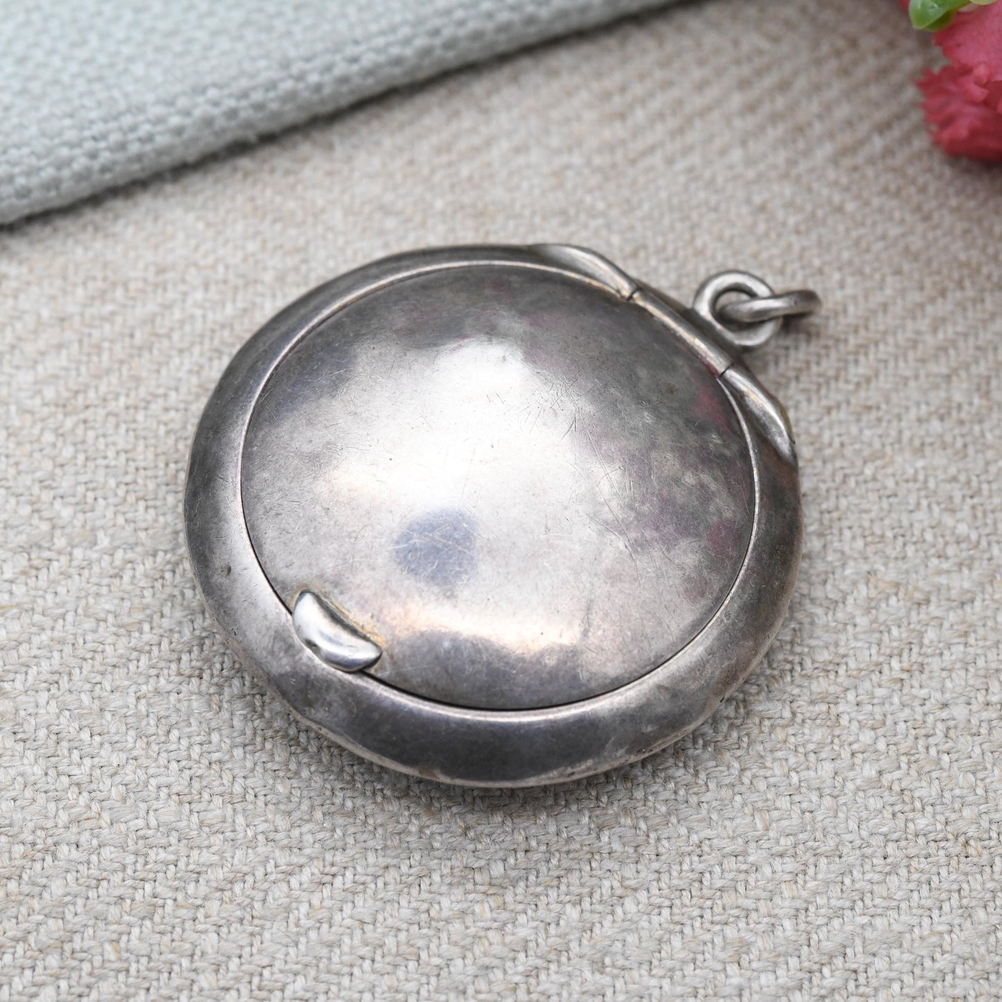 Antique Sterling Silver Compact Locket Pendant 1917 by Levi and Salaman L&S - Opening Powder Box Keepsake Necklace | Art Deco Period