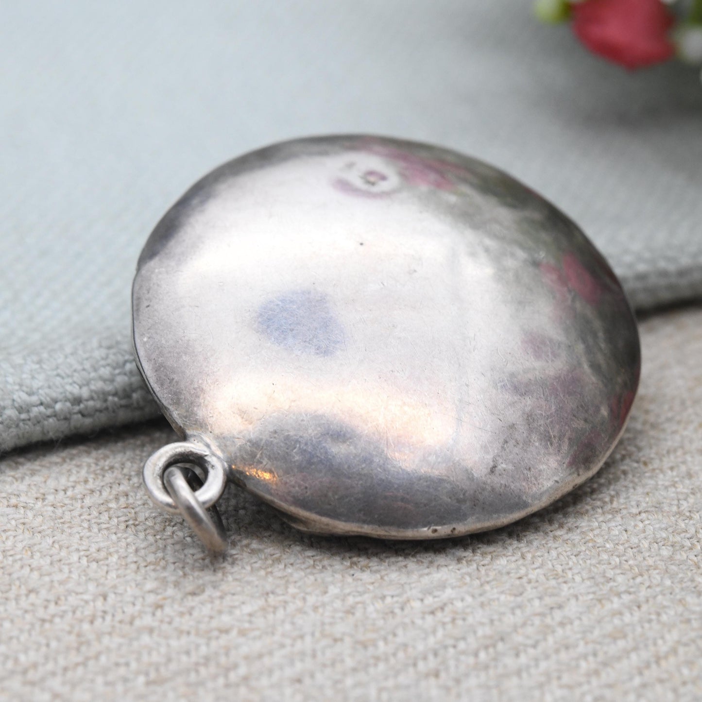 Antique Sterling Silver Compact Locket Pendant 1917 by Levi and Salaman L&S - Opening Powder Box Keepsake Necklace | Art Deco Period