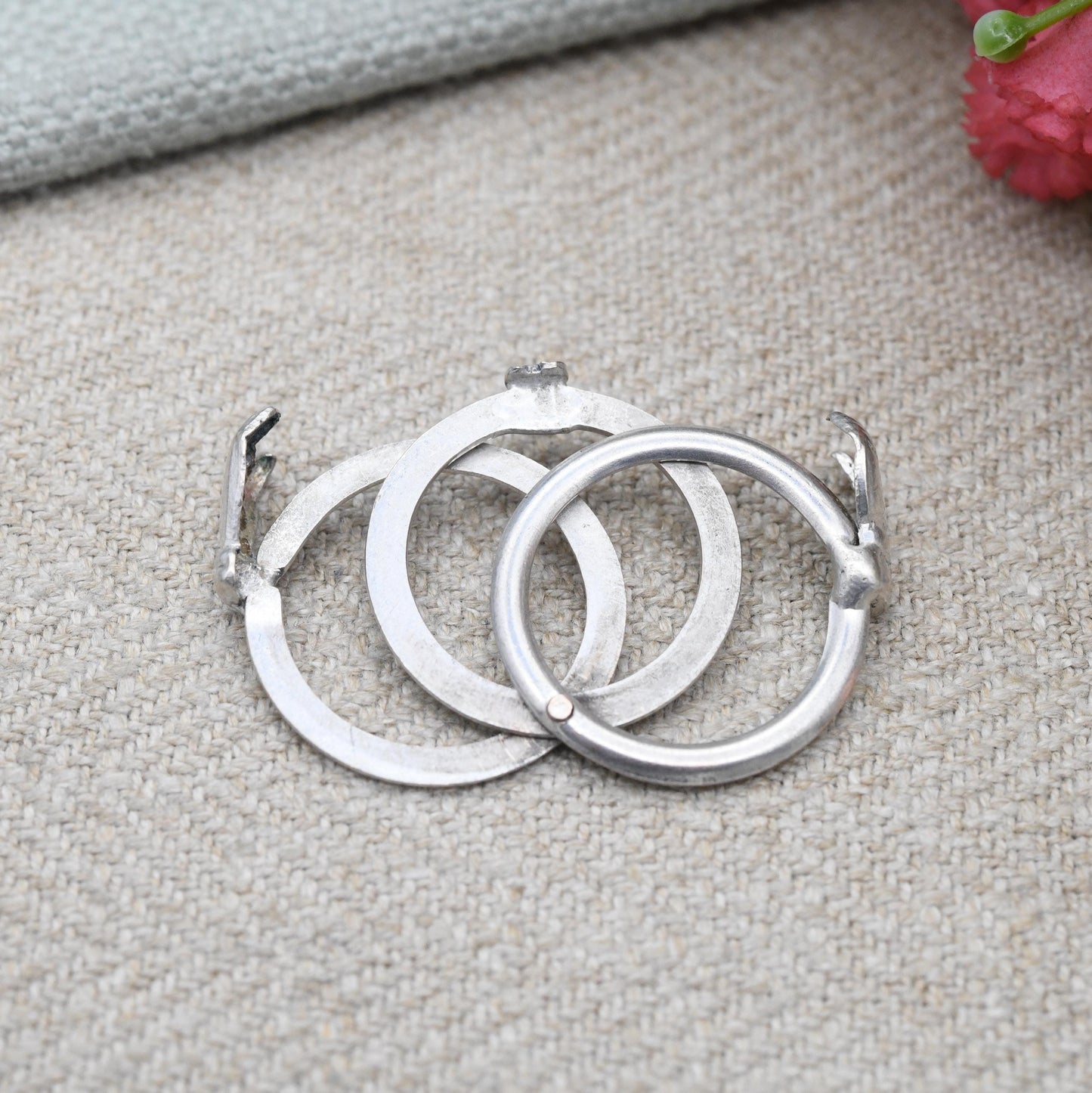 Vintage Silver Fede Gimmel Ring Interlocking 3 Bands - Clasped Hands Over Heart Symbolic Jewellery | UK Size - J | US - 5