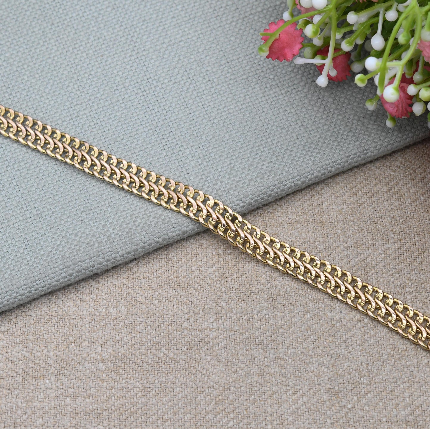 Vintage 9ct Gold Curb Link Chain Bracelet - Solid Yellow Gold Jewellery Gift for Him | Double Curb Flat Link Everyday Bracelet | 7.5" 19cm