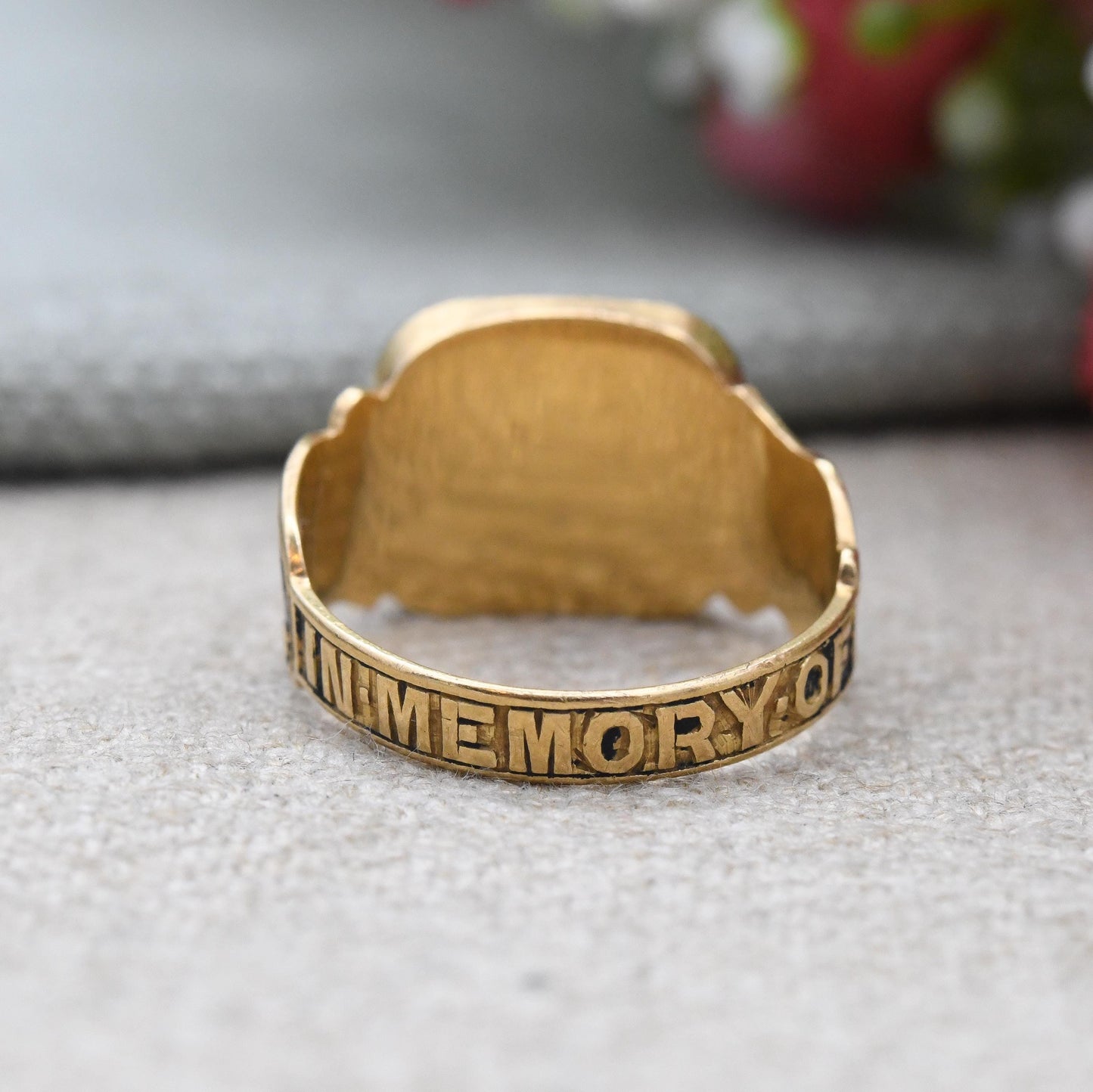 Antique Victorian 18ct Gold Mourning Ring 1871 In Memory Of hair Ring - for Reworking Restoration Enamel | UK Size - N | US Size - 6 1/2