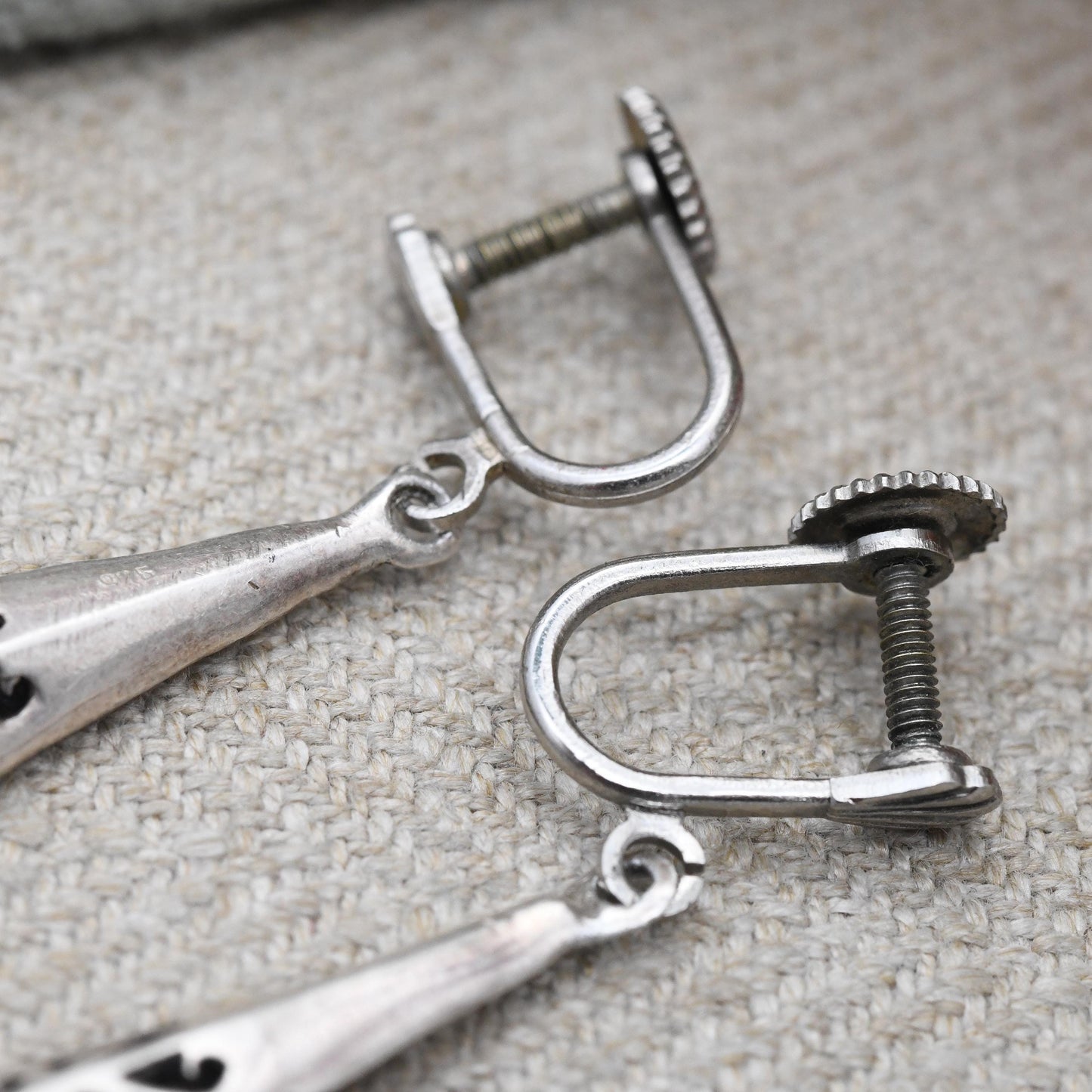Vintage Sterling Silver Long Drop Earrings with Costume Screw Backs - Openwork Scrolling Design | Delicate Gift for Her | Unpierced Ears