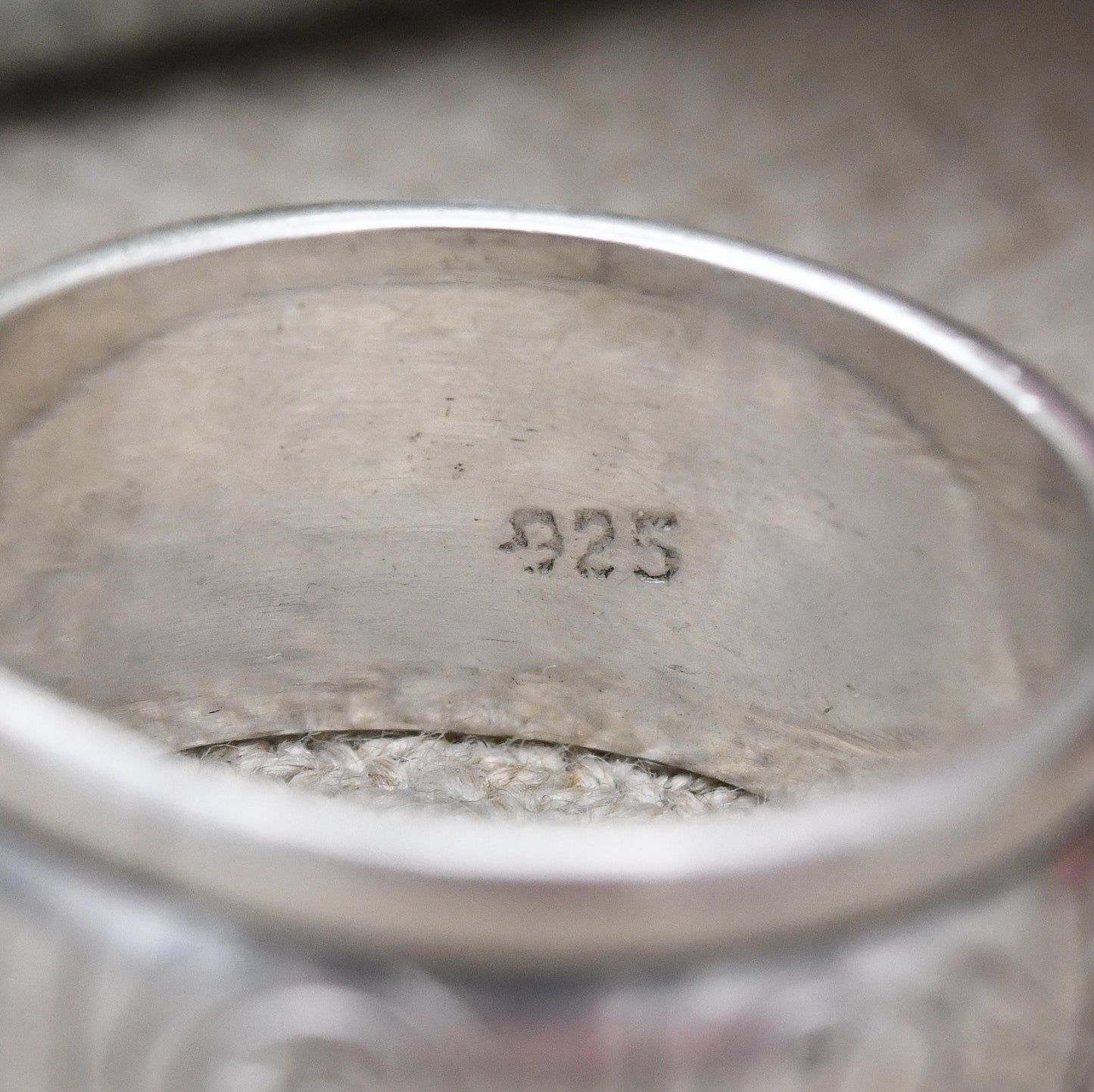 Vintage Sterling Silver Symbols Band Ring with Hand Carved Panels - Chunky Unisex Solid Silver Jewellery | UK Size - N | US Size - 6 1/2