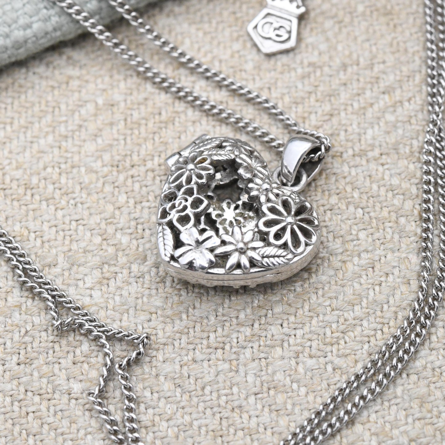 Clogau Sterling Silver Heart Locket Pendant Open Flower Design - Floral Love Heart Shape Locket Pretty Gift for Her Charm Necklace Stack