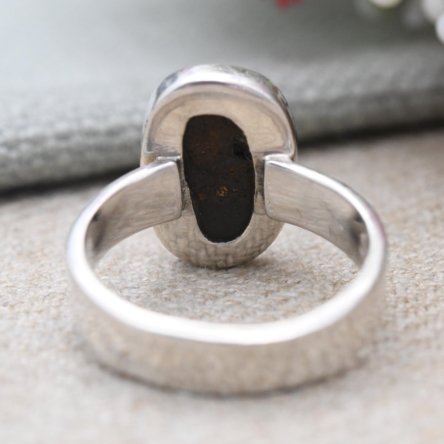 Vintage Sterling Silver Boulder Opal Ring - Chunky Mid-Century Statement Jewellery | Unisex Large Blue Stone | UK Size - N 1/2 | US Size - 7