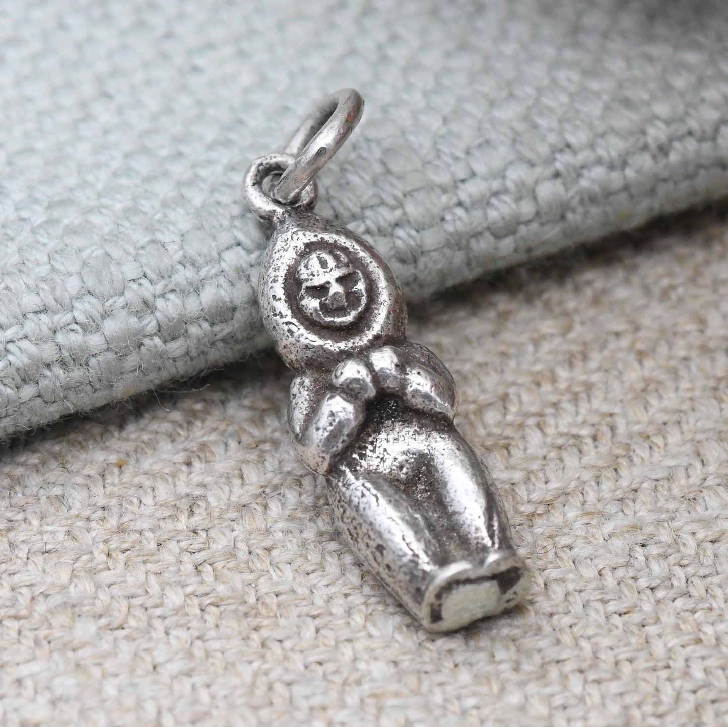 Vintage Sterling Silver Inuit Charm Pendant Mother Carrying Baby on Back - Unusual Detailed Charm Bracelet Gift | Hooded Figure Snow Suit