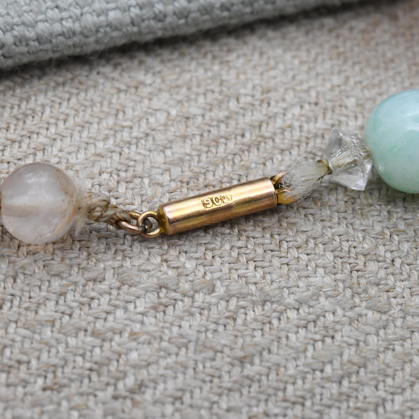 Vintage 9ct Gold Clasp Gemstone Necklace with Rose Quartz - Graduated Round Gem Beads Pink and Green Faceted Rock Crystal | Length 36cm 14"