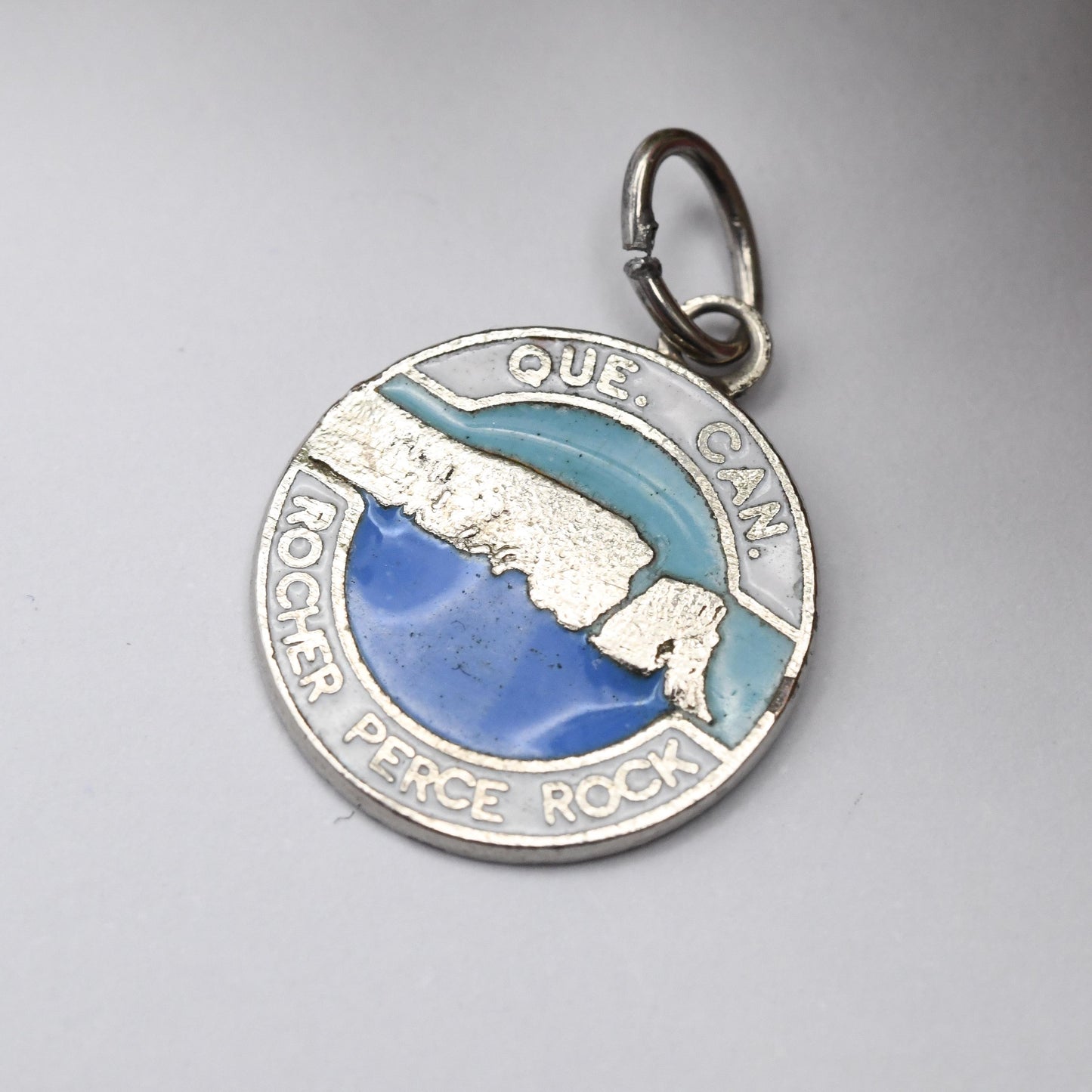 Vintage Silver Tone & Enamel Quebec Rocher Perce Rock Charm Pendant - Blue Enamel | Canadian Charm | Souvenir Gift for Charm Bracelet