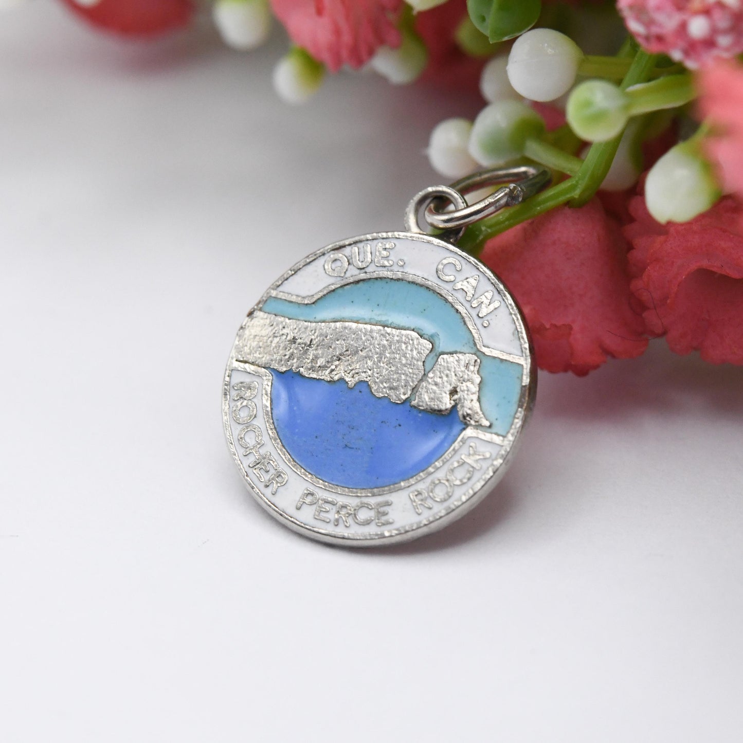 Vintage Silver Tone & Enamel Quebec Rocher Perce Rock Charm Pendant - Blue Enamel | Canadian Charm | Souvenir Gift for Charm Bracelet