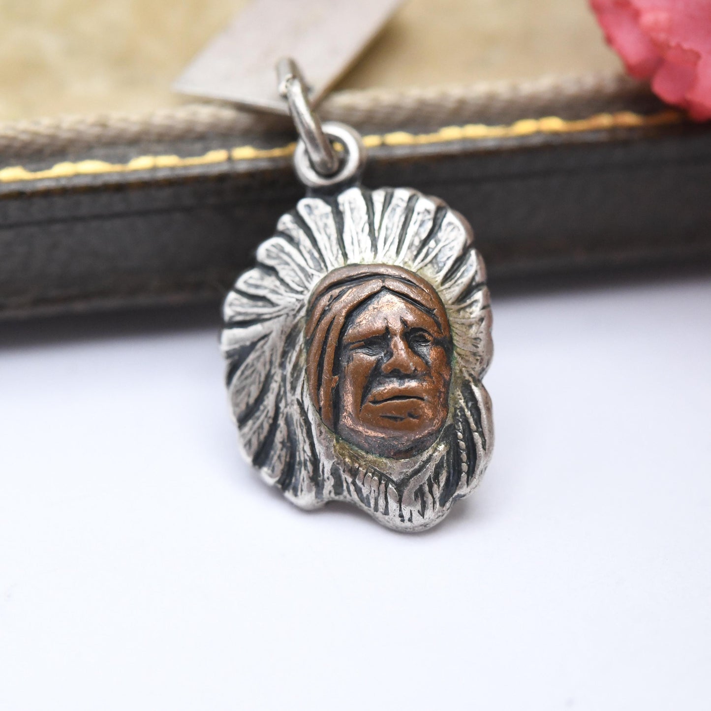 Vintage Sterling Silver & Copper Bell Trading Post Navajo Chief Charm Pendant - Rare | Native American | Gift for Charm Bracelet