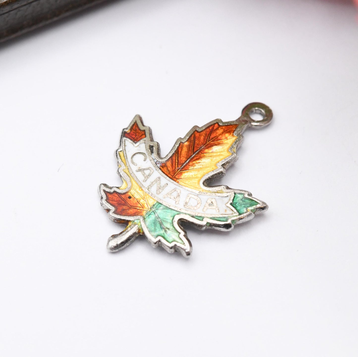 Vintage Sterling Silver Enamel Canada Leaf BM CO Charm Pendant - Canadian Souvenir Gift for Charm Bracelet