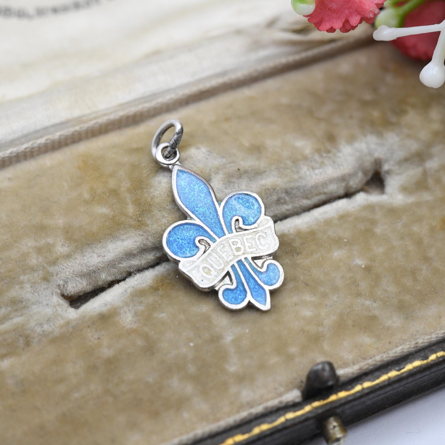 Vintage Sterling Silver & Enamel Quebec Charm Pendant - Blue Enamel | Canada Charm | Canadian Charm | Souvenir Gift for Charm Bracelet