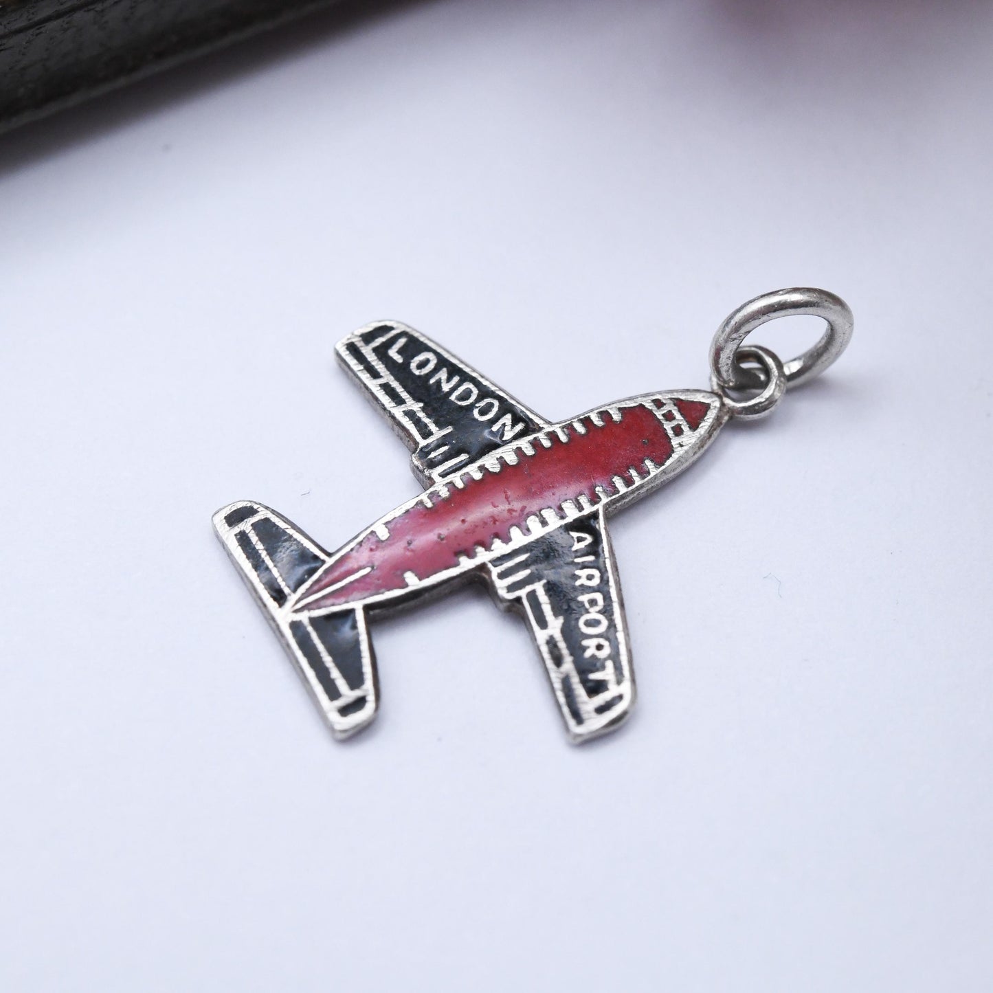 RARE Vintage Sterling Silver & Enamel London Airport Charm Pendant - Airplane | Plane | Souvenir Gift for Charm Bracelet