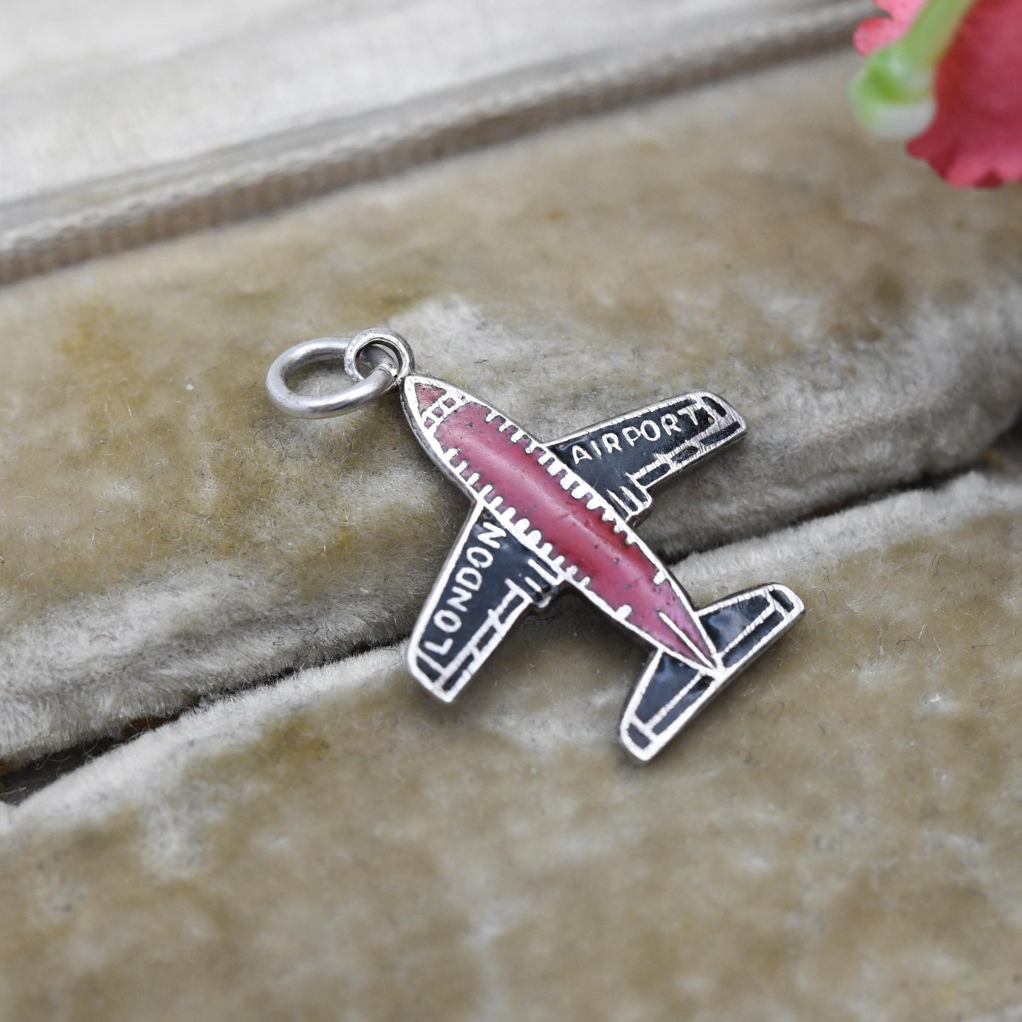 RARE Vintage Sterling Silver & Enamel London Airport Charm Pendant - Airplane | Plane | Souvenir Gift for Charm Bracelet