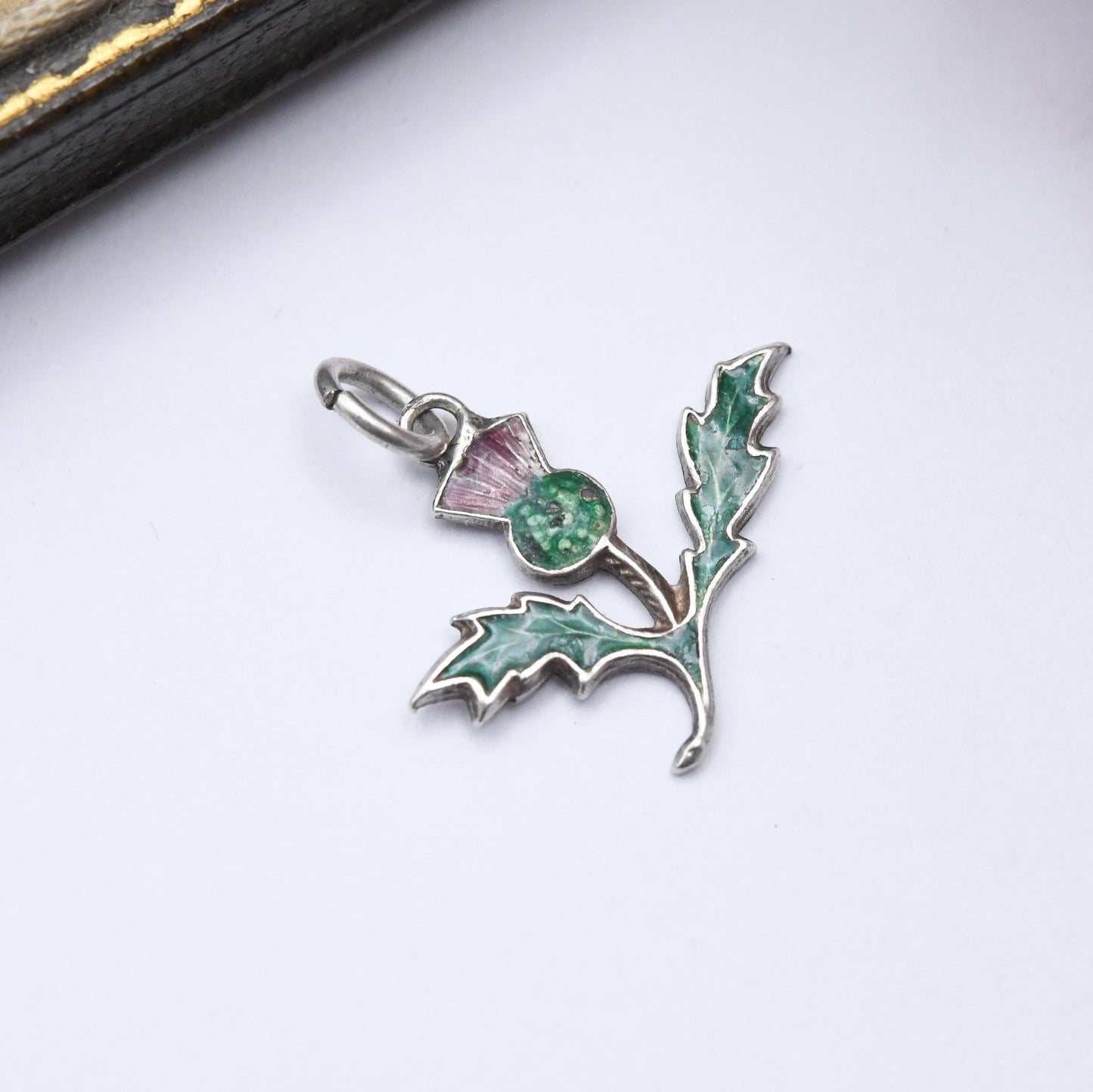 Vintage Sterling Silver & Enamel Scottish Thistle Charm Pendant - Scottish Charm | Souvenir Gift for Charm Bracelet