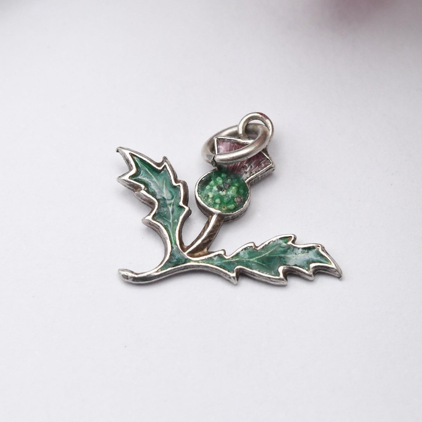 Vintage Sterling Silver & Enamel Scottish Thistle Charm Pendant - Scottish Charm | Souvenir Gift for Charm Bracelet