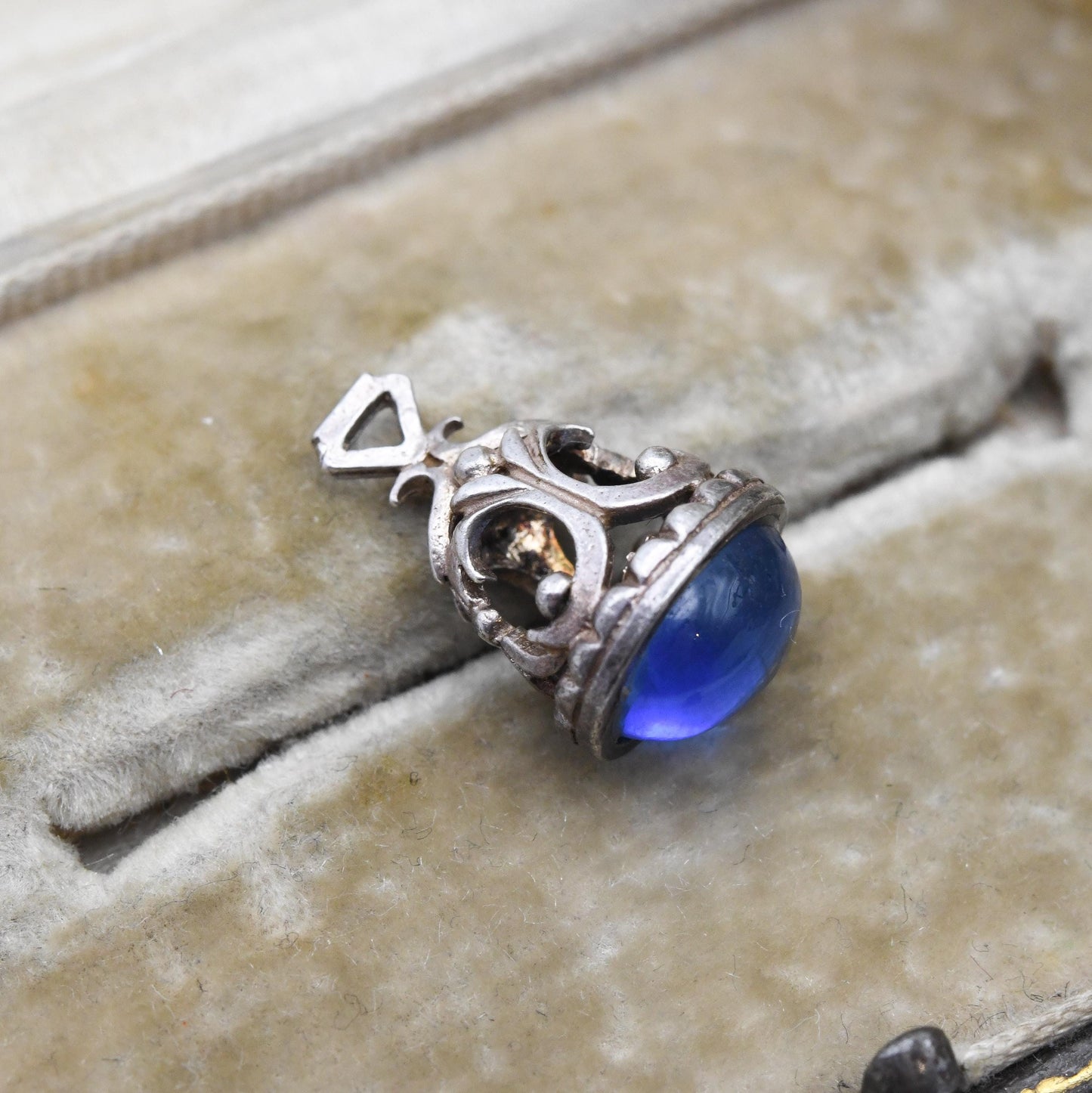 Vintage Sterling Silver Blue Stone Fob Charm Pendant - Antique Style | Souvenir Gift for Charm Bracelet