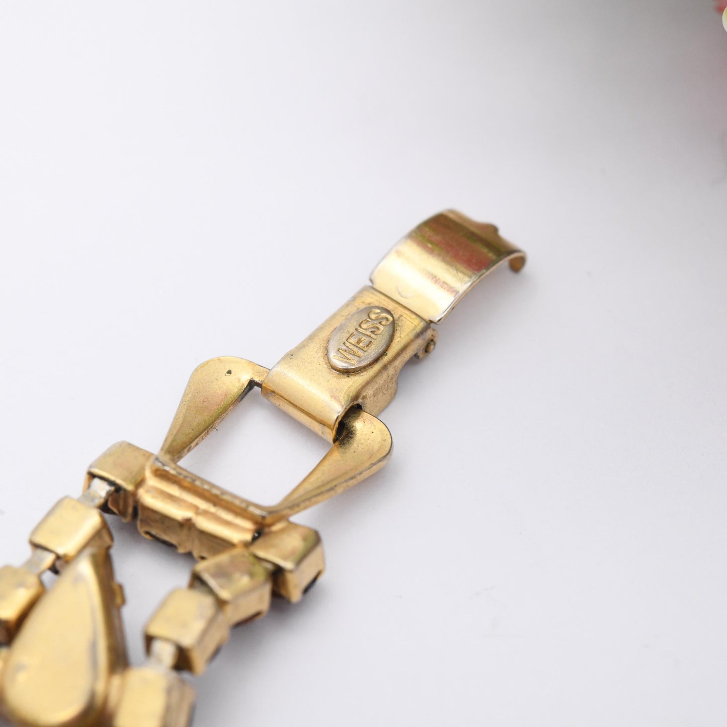 Vintage Weiss Amber Rhinestone Bracelet Teardrop Stones - Gold Tone | Collectable Designer Costume Jewellery c. 1960s