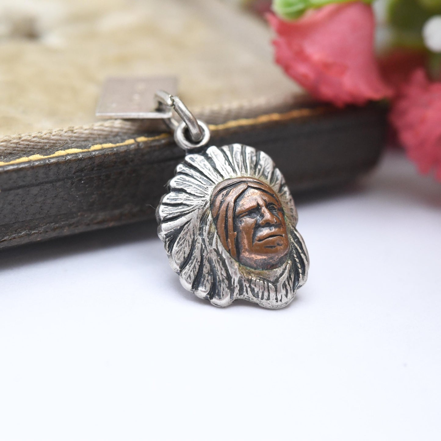 Vintage Sterling Silver & Copper Bell Trading Post Navajo Chief Charm Pendant - Rare | Native American | Gift for Charm Bracelet