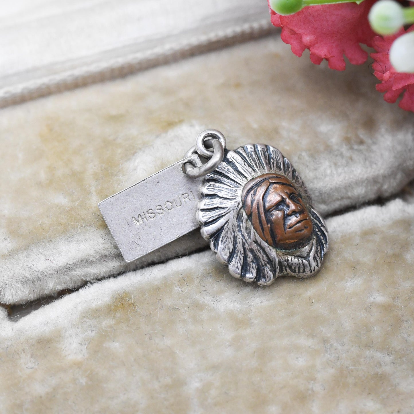 Vintage Sterling Silver & Copper Bell Trading Post Navajo Chief Charm Pendant - Rare | Native American | Gift for Charm Bracelet
