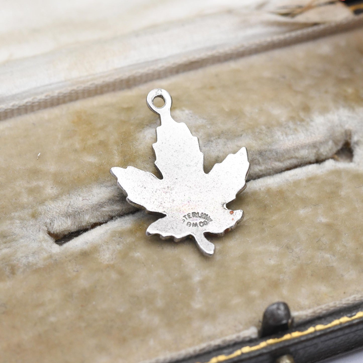 Vintage Sterling Silver Enamel Canada Leaf BM CO Charm Pendant - Canadian Souvenir Gift for Charm Bracelet