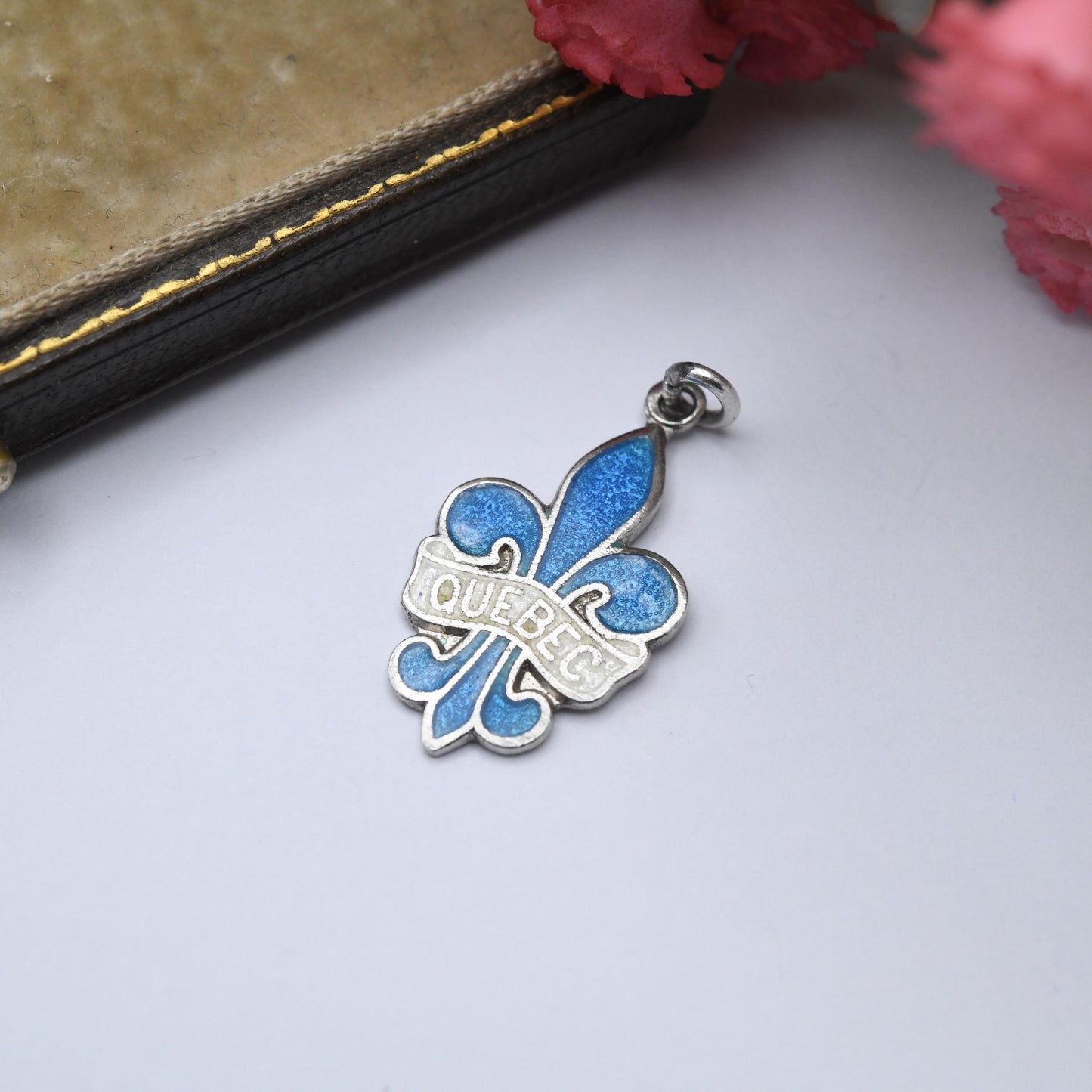 Vintage Sterling Silver & Enamel Quebec Charm Pendant - Blue Enamel | Canada Charm | Canadian Charm | Souvenir Gift for Charm Bracelet