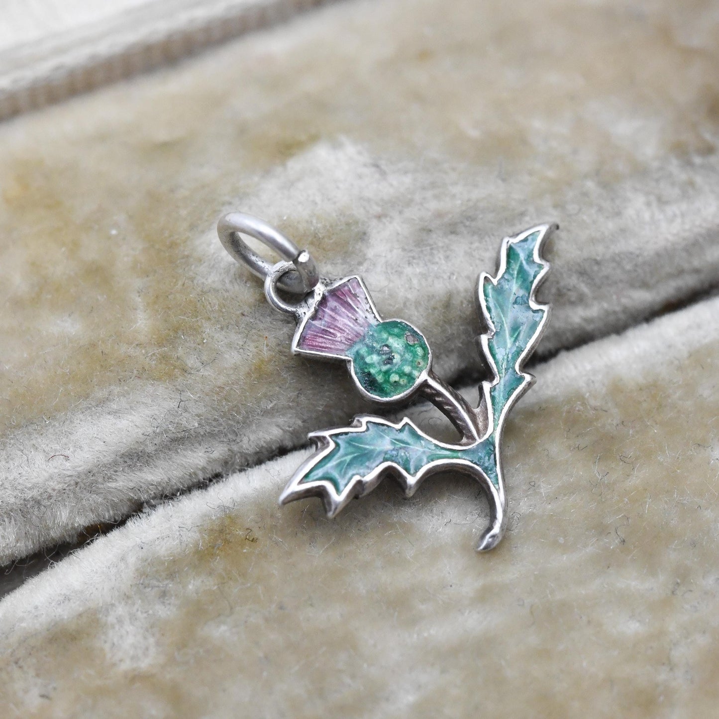 Vintage Sterling Silver & Enamel Scottish Thistle Charm Pendant - Scottish Charm | Souvenir Gift for Charm Bracelet