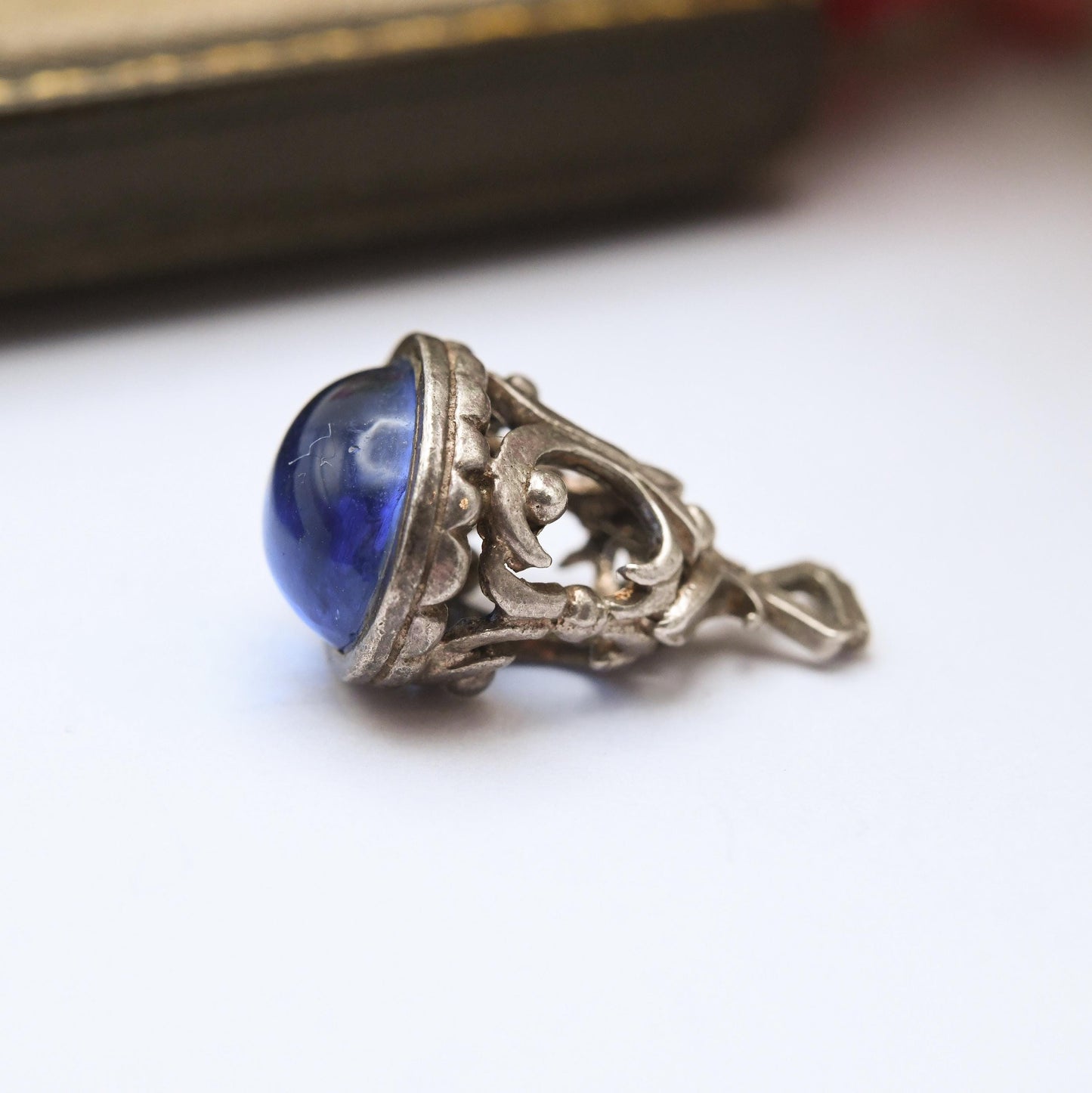 Vintage Sterling Silver Blue Stone Fob Charm Pendant - Antique Style | Souvenir Gift for Charm Bracelet